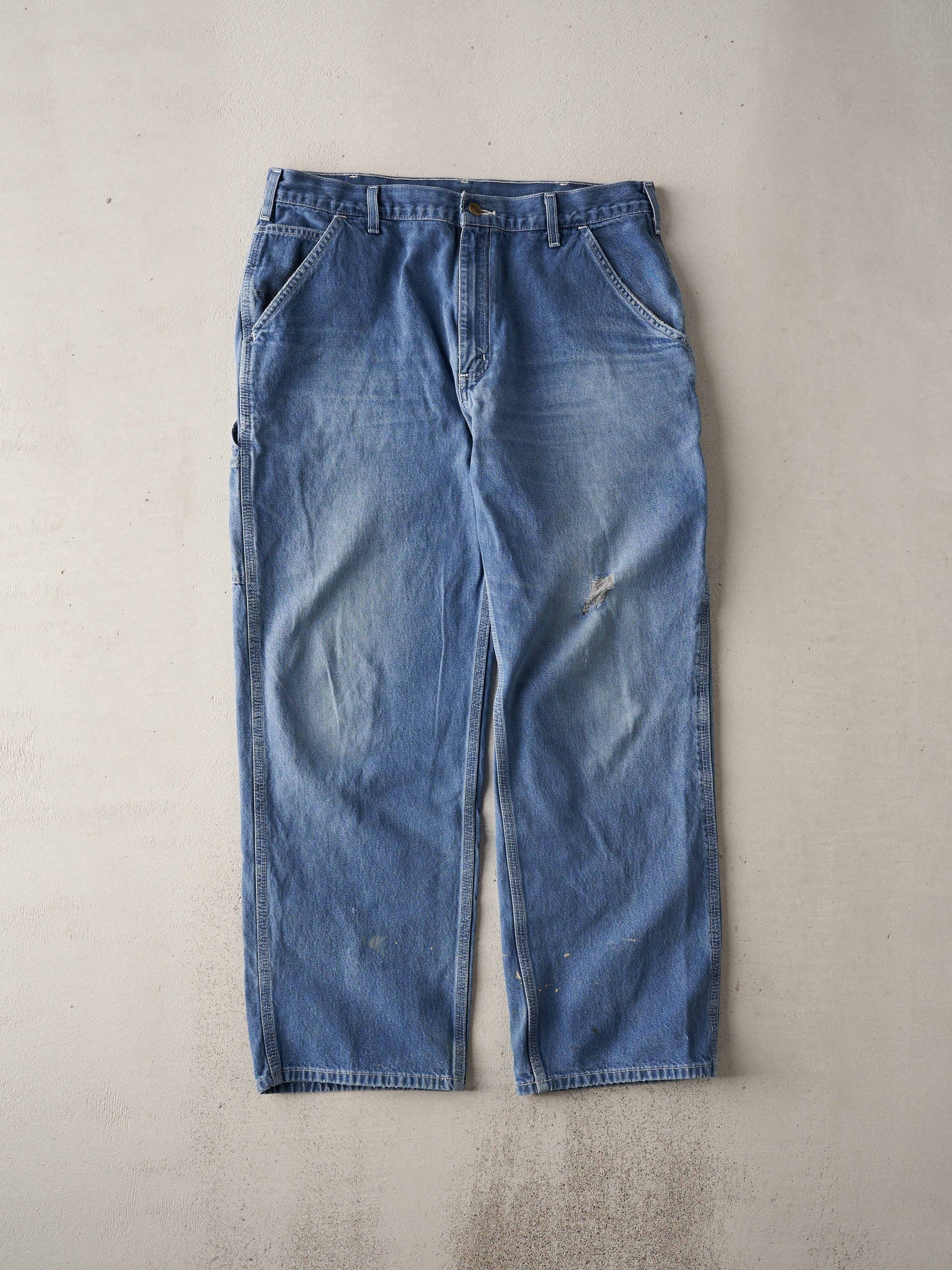 Vintage Y2K Washed Blue Carhartt Carpenter Distressed Denim Pants (36x29)