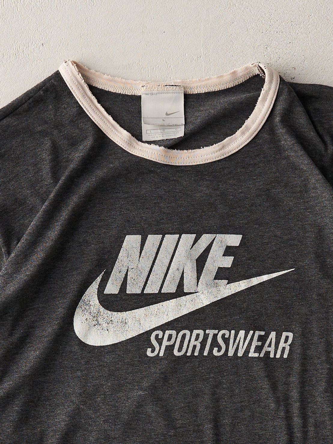 Vintage Y2K Washed Grey Nike Ringer Tee (S/M)