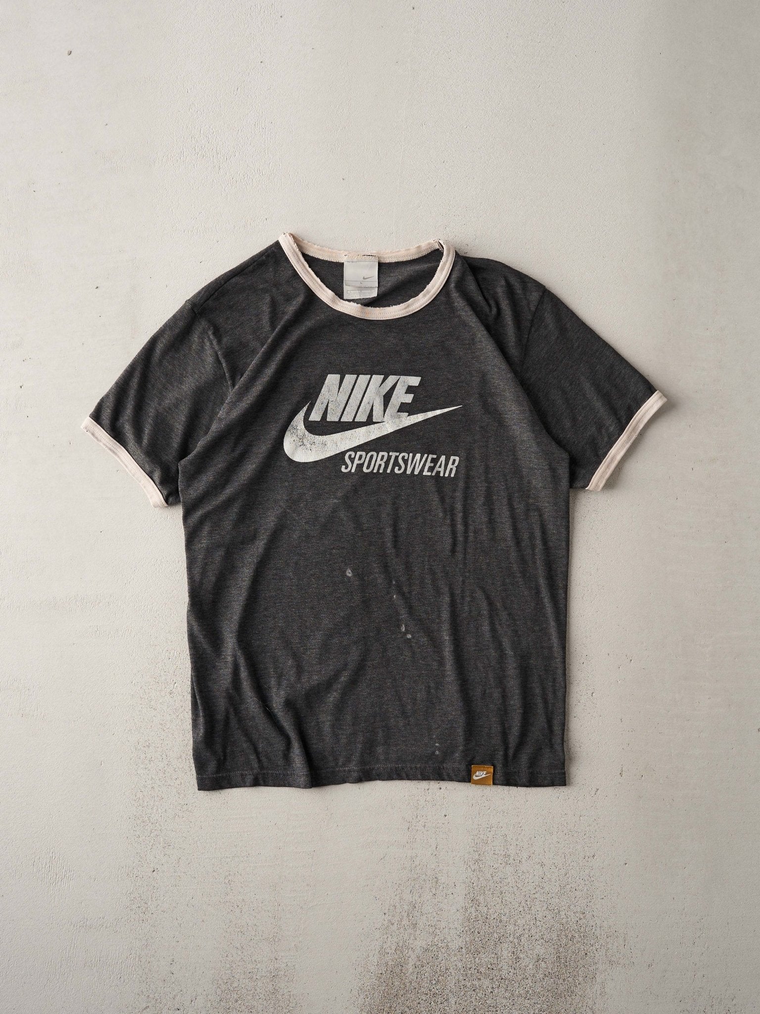 Vintage Y2K Washed Grey Nike Ringer Tee (S/M)