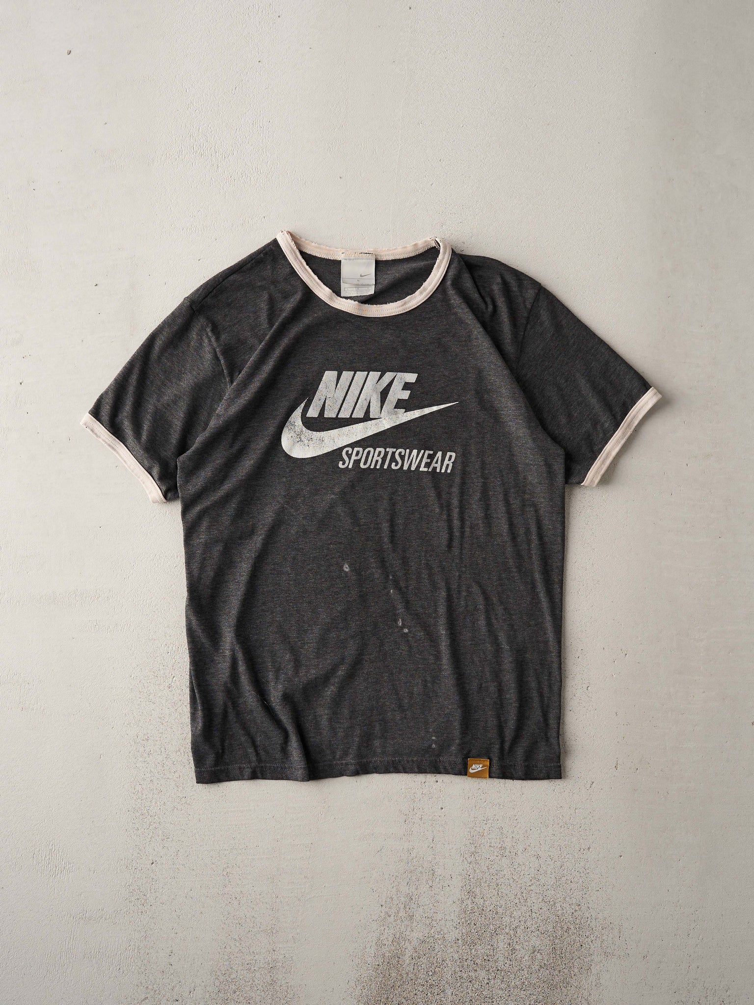 Vintage Y2K Washed Grey Nike Ringer Tee (S/M)