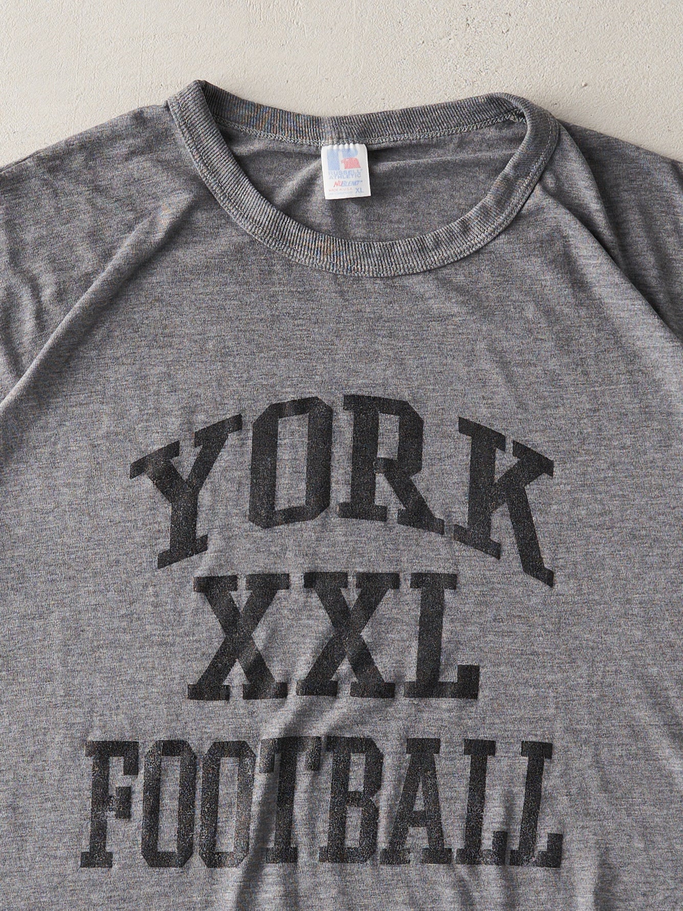 Vintage 90s Washed Grey York Football Russell Tee (XL)