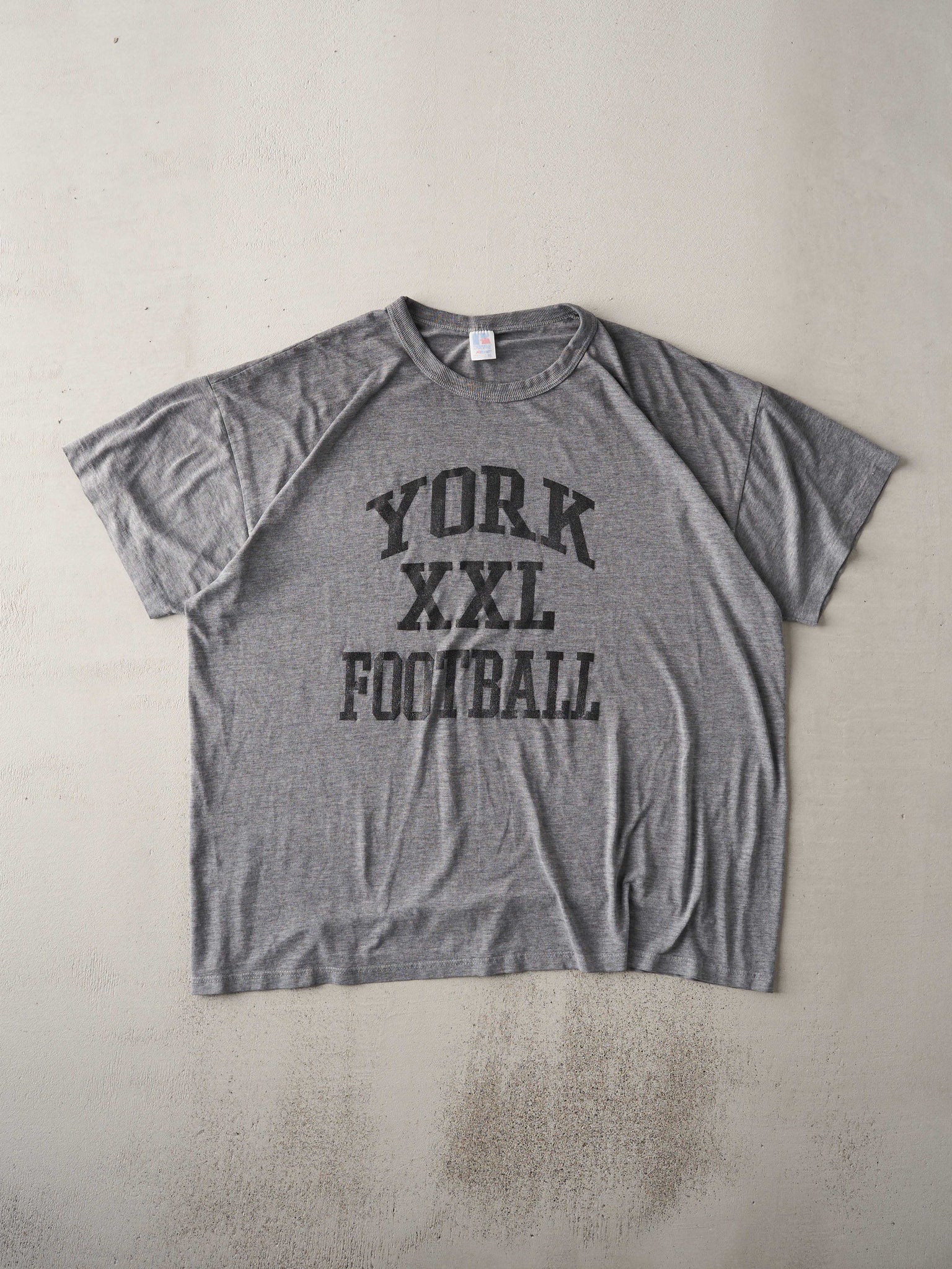 Vintage 90s Washed Grey York Football Russell Tee (XL)