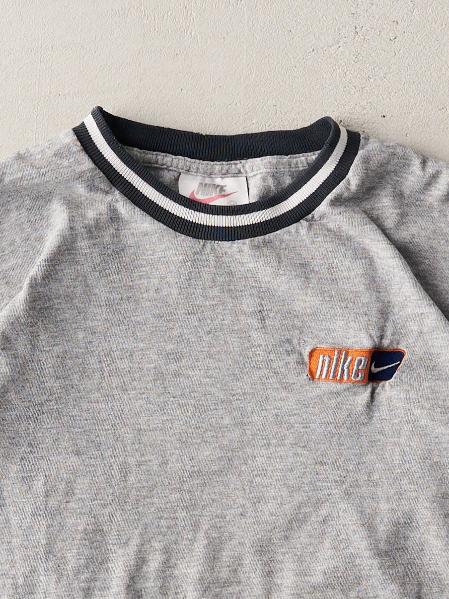 Vintage 90s Washed Grey Nike Ribbed Collar Baby Tee (XS)