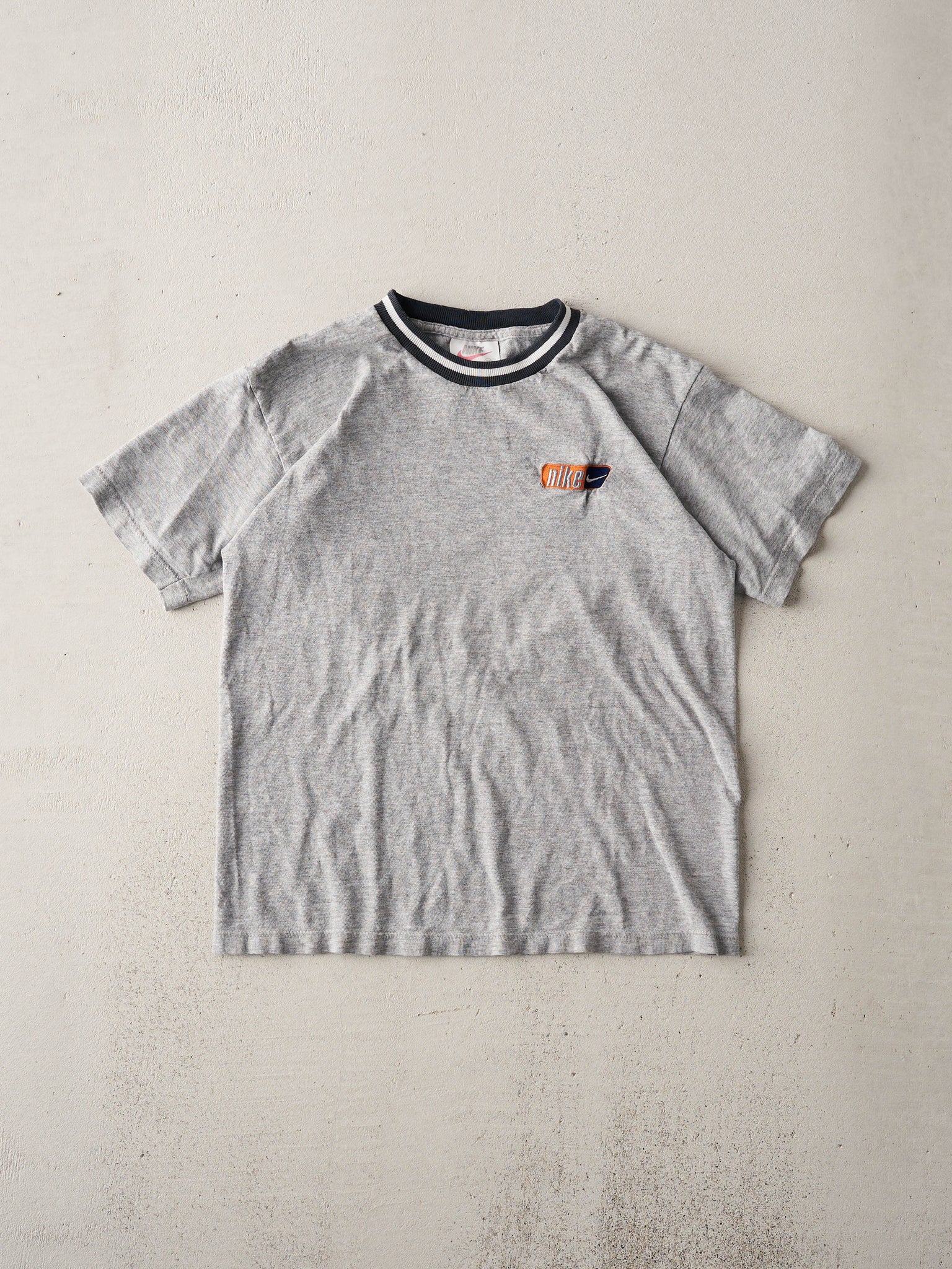 Vintage 90s Washed Grey Nike Ribbed Collar Baby Tee (XS)