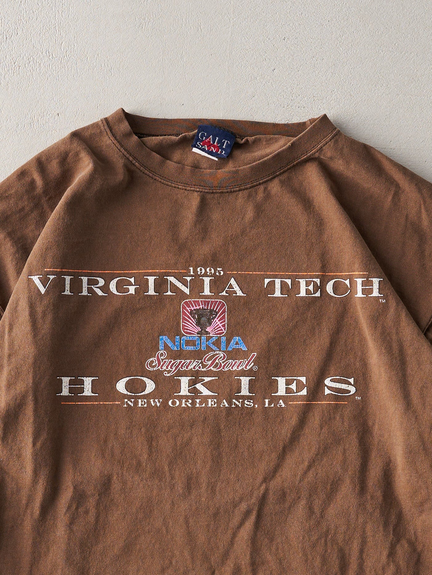 Vintage 90s Faded Mocha Brown 1995 Virginia Tech Hokies Nokia Sugar Bowl (L)