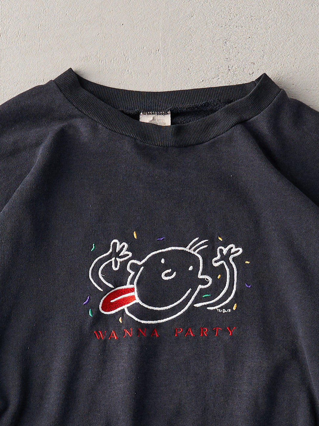 Vintage 90s Faded Black "Wanna Party" Boxy Crewneck (M)