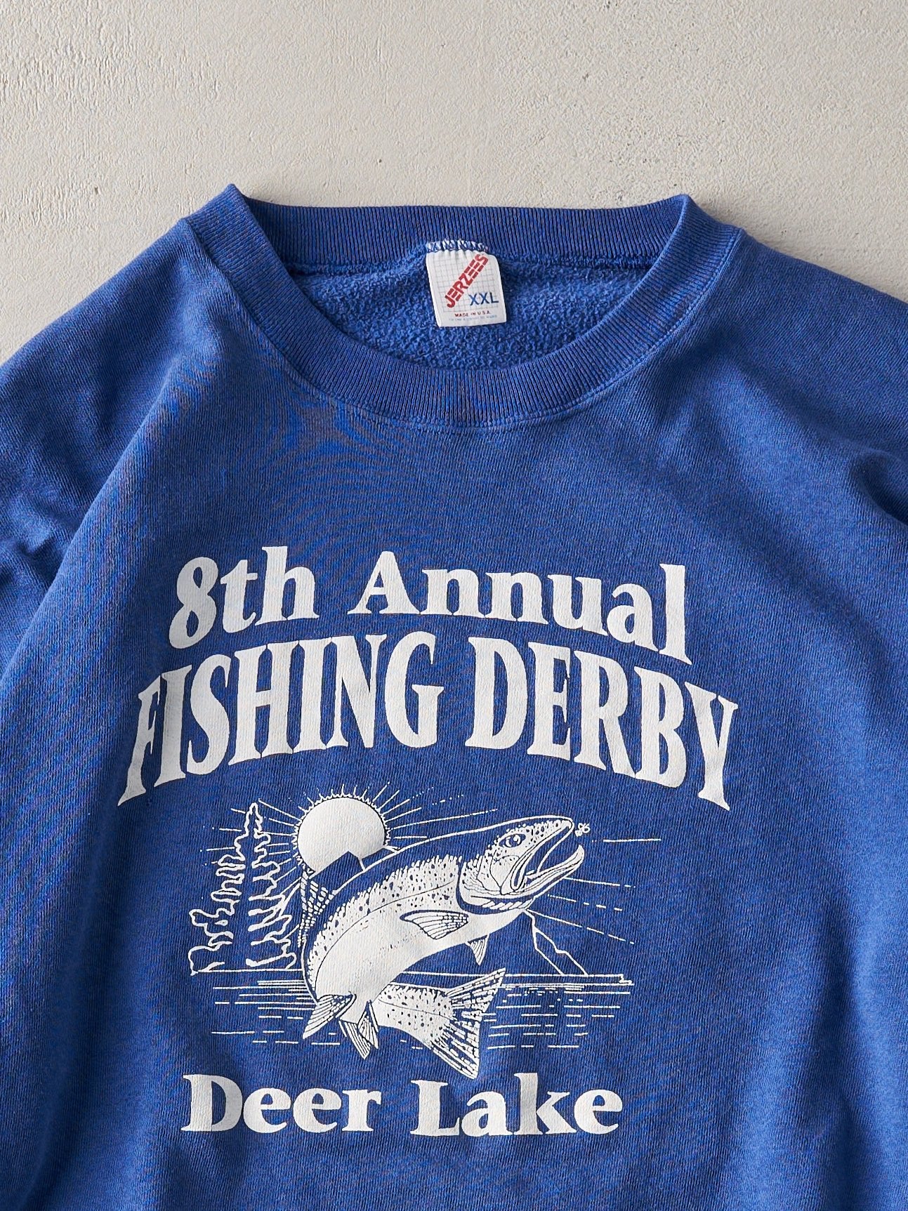 Vintage 90s Cobalt Blue 8th Annual Fishing Derby Deer Lake Crewneck (L)