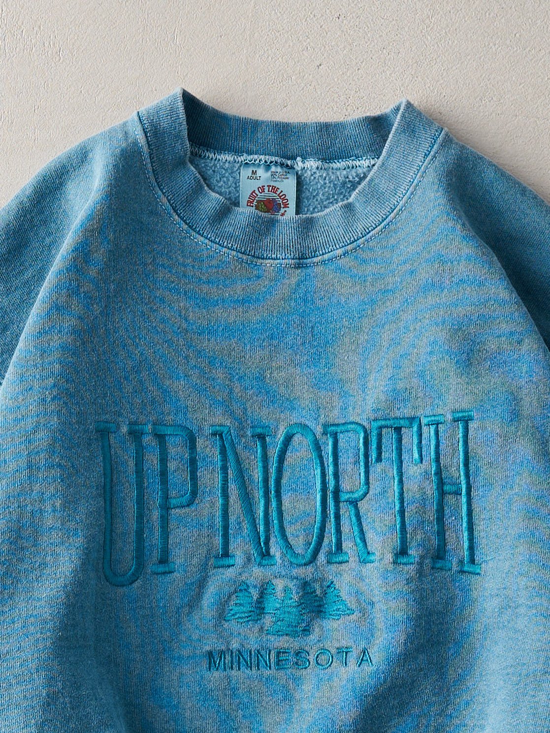 Vintage 90s Faded Teal Up North Minnesota Embroidered Crewneck (M)