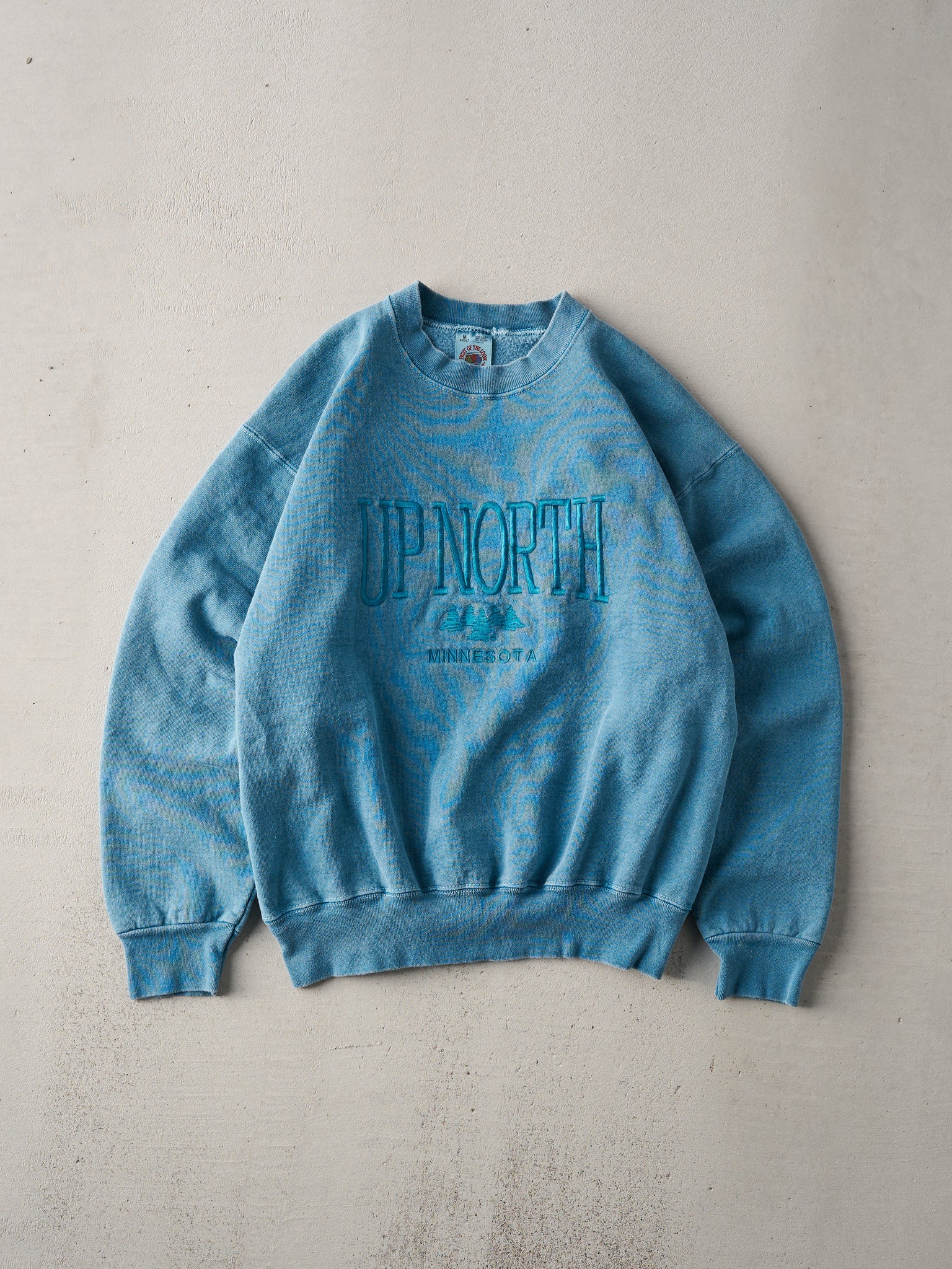 Vintage 90s Faded Teal Up North Minnesota Embroidered Crewneck (M)