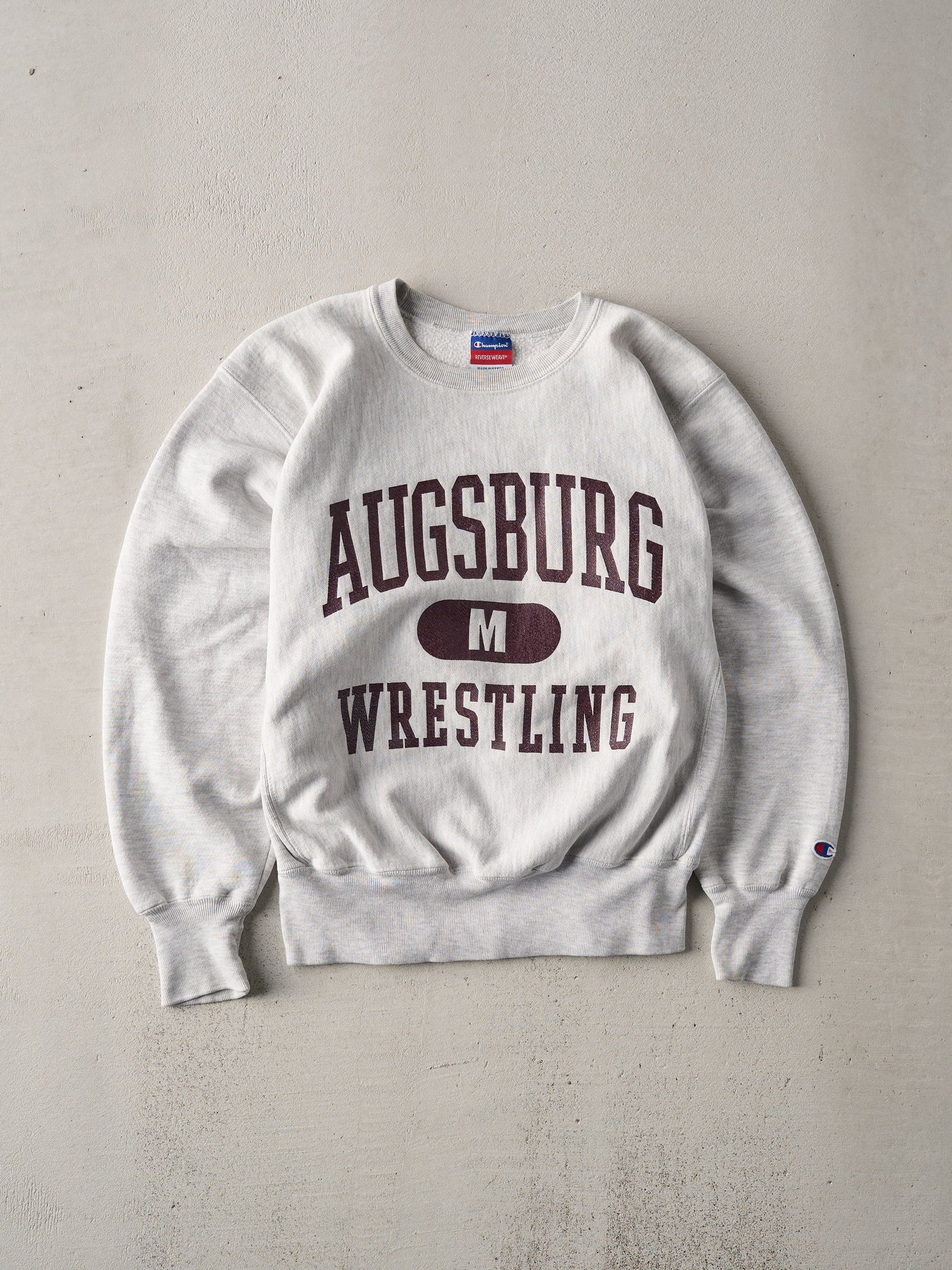 Vintage 90s Washed Grey Augsburg Wrestling Crewneck (M)