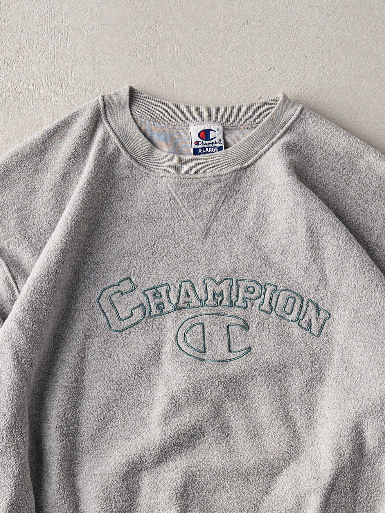 Vintage 90s Light Grey Champion Inside Out Crewneck (L)