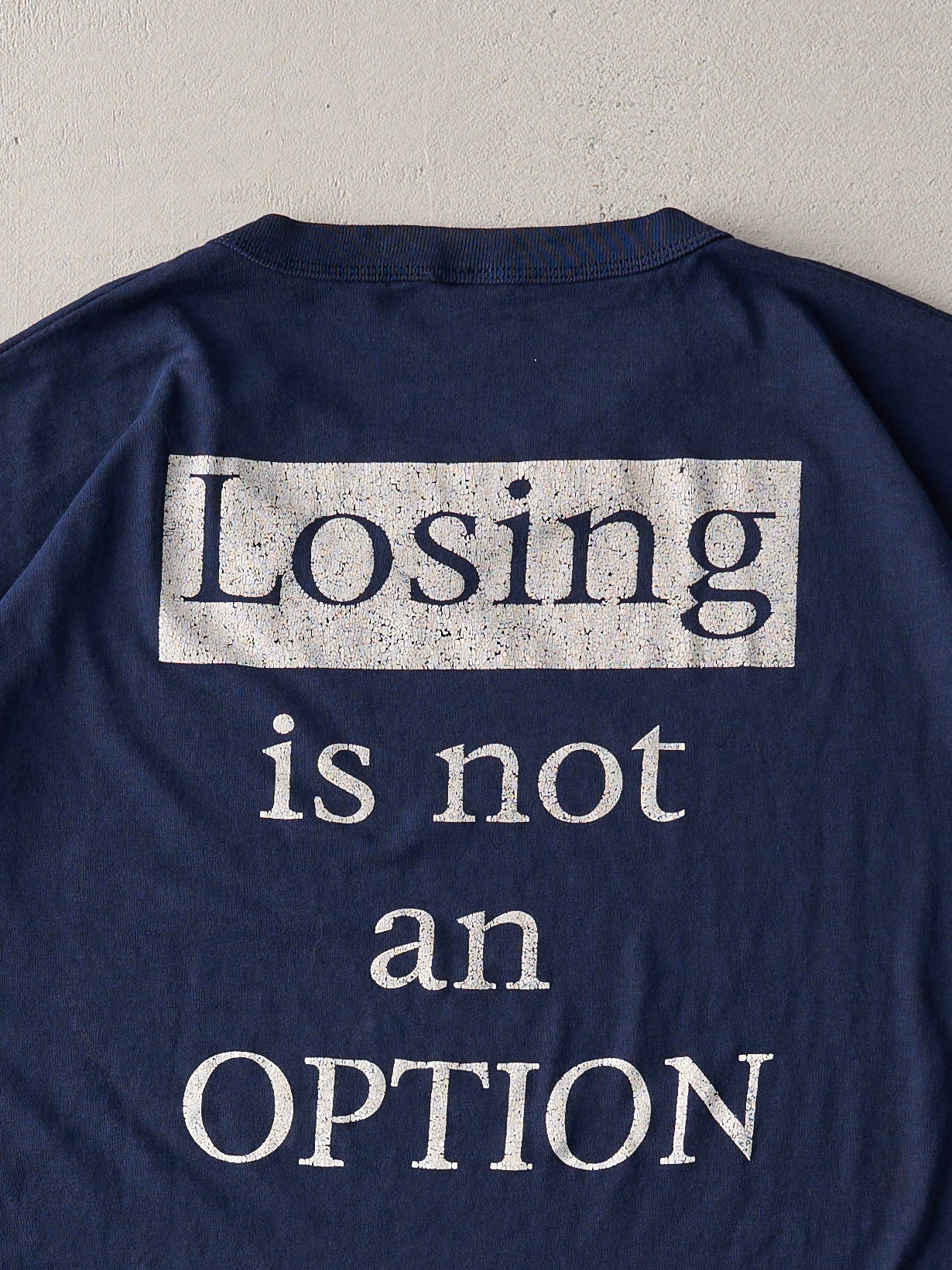 Vintage '96 Navy "Losing Is Not An Option" Barton Football Boxy Tee (L)