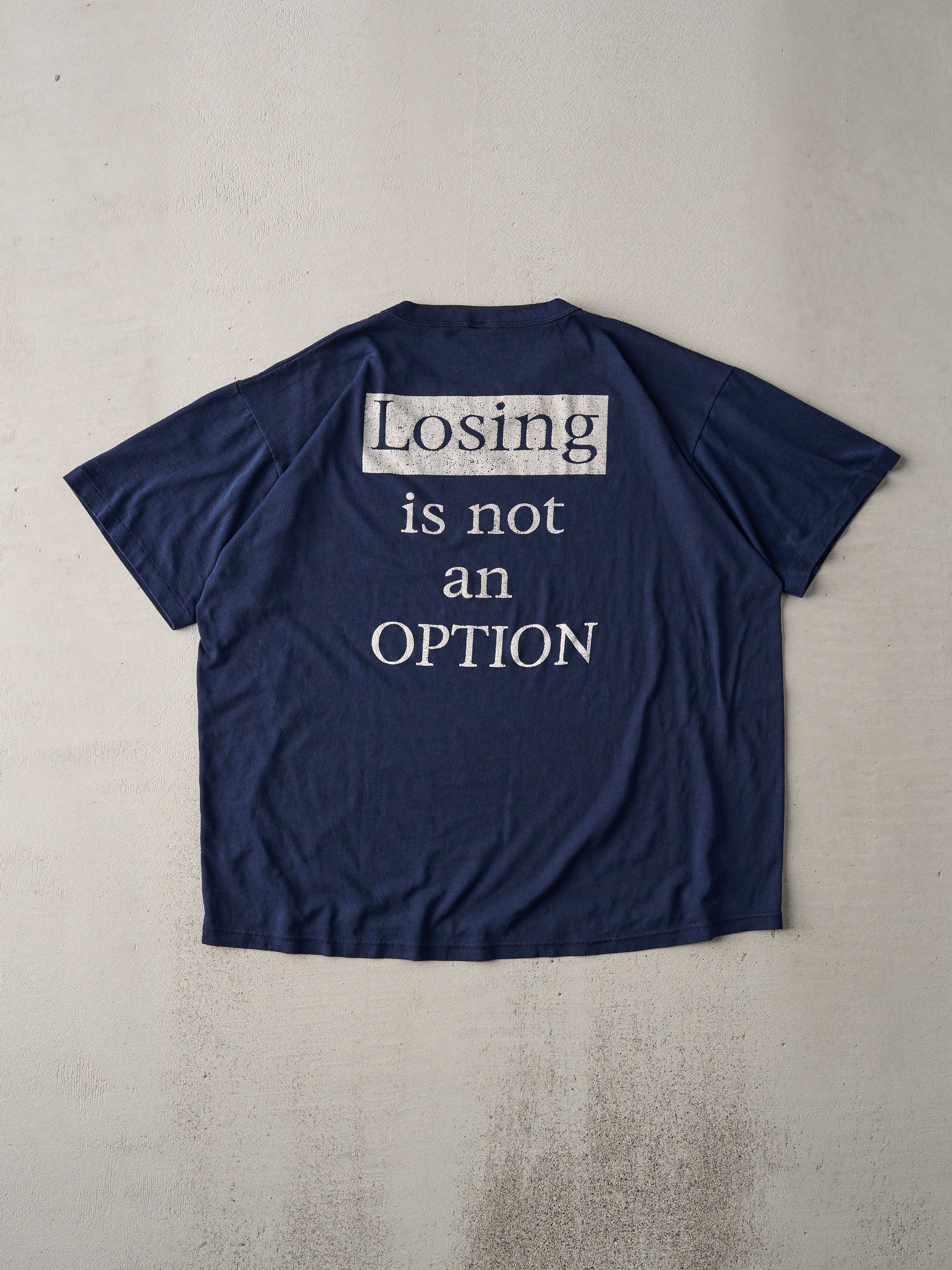 Vintage '96 Navy "Losing Is Not An Option" Barton Football Boxy Tee (L)