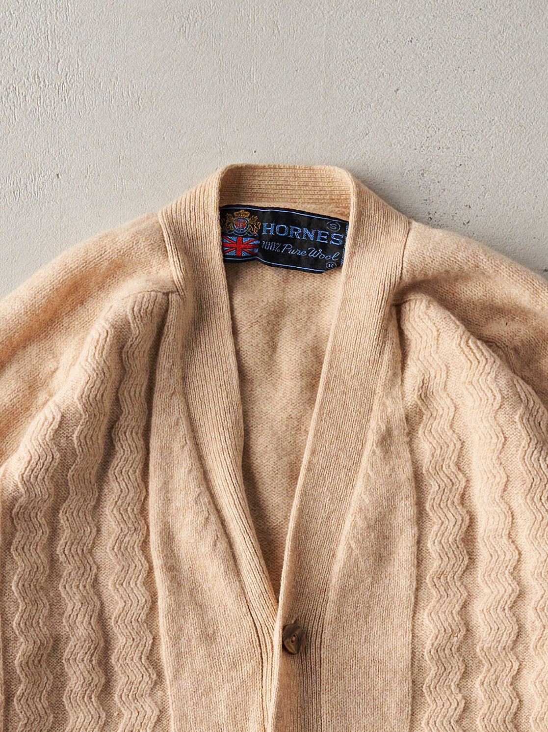 Vintage 70s Beige Wave Knit Cardigan (S)