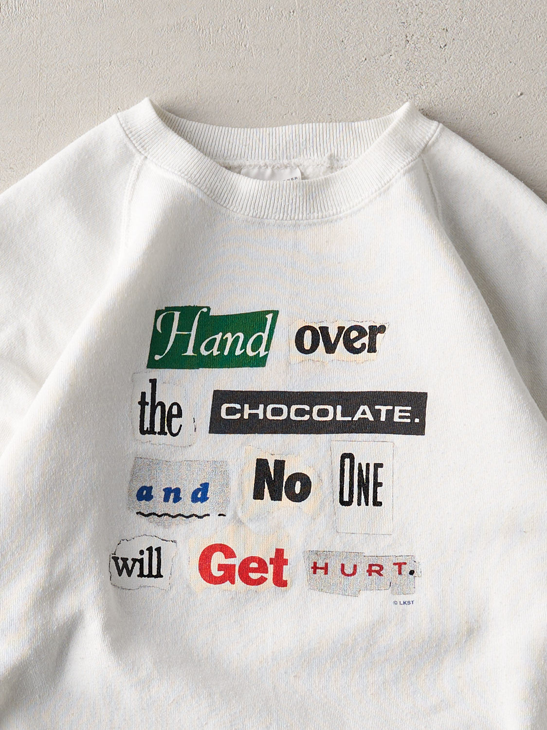 Vintage 80s White "Hand Over the Chocolate" Raglan Crewneck (S)