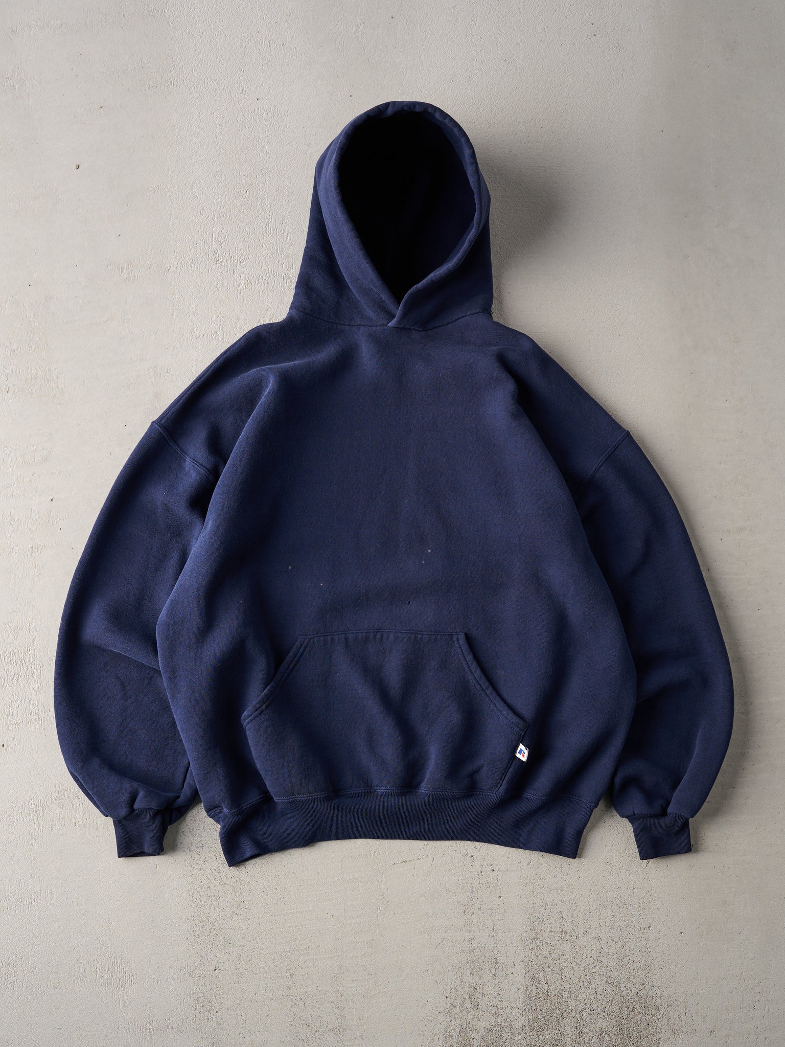 Vintage 90s Navy Russell Athletics Blank Boxy Hoodie (L)