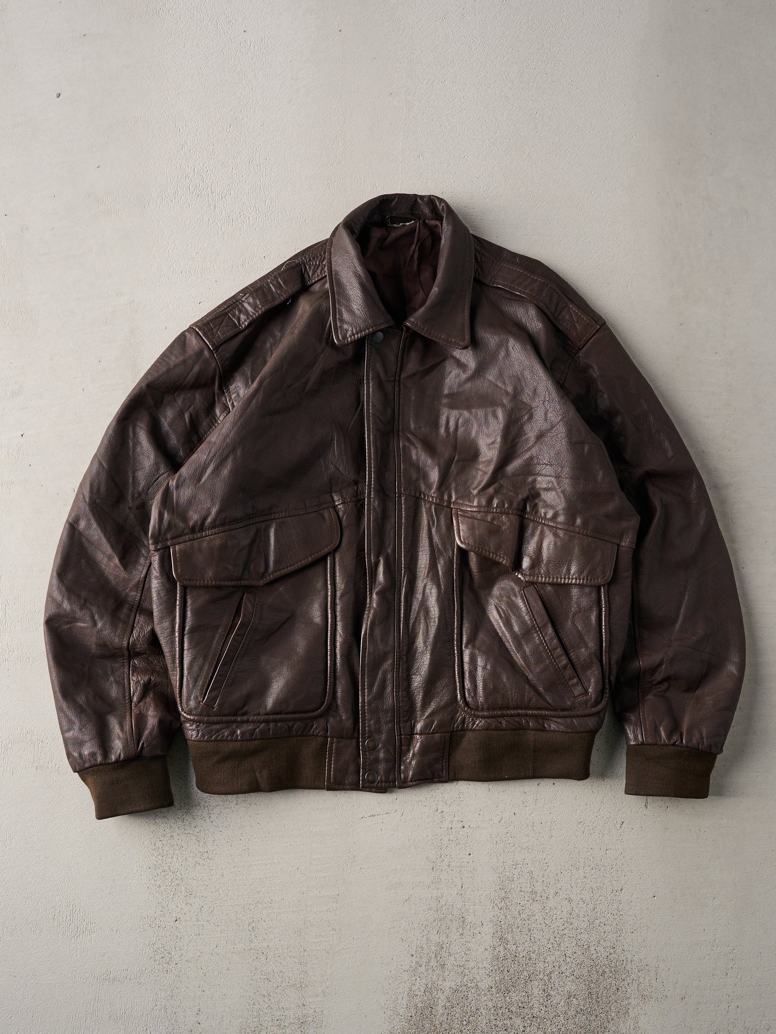 Vintage 80s Dark Brown Leather Jacket (L)