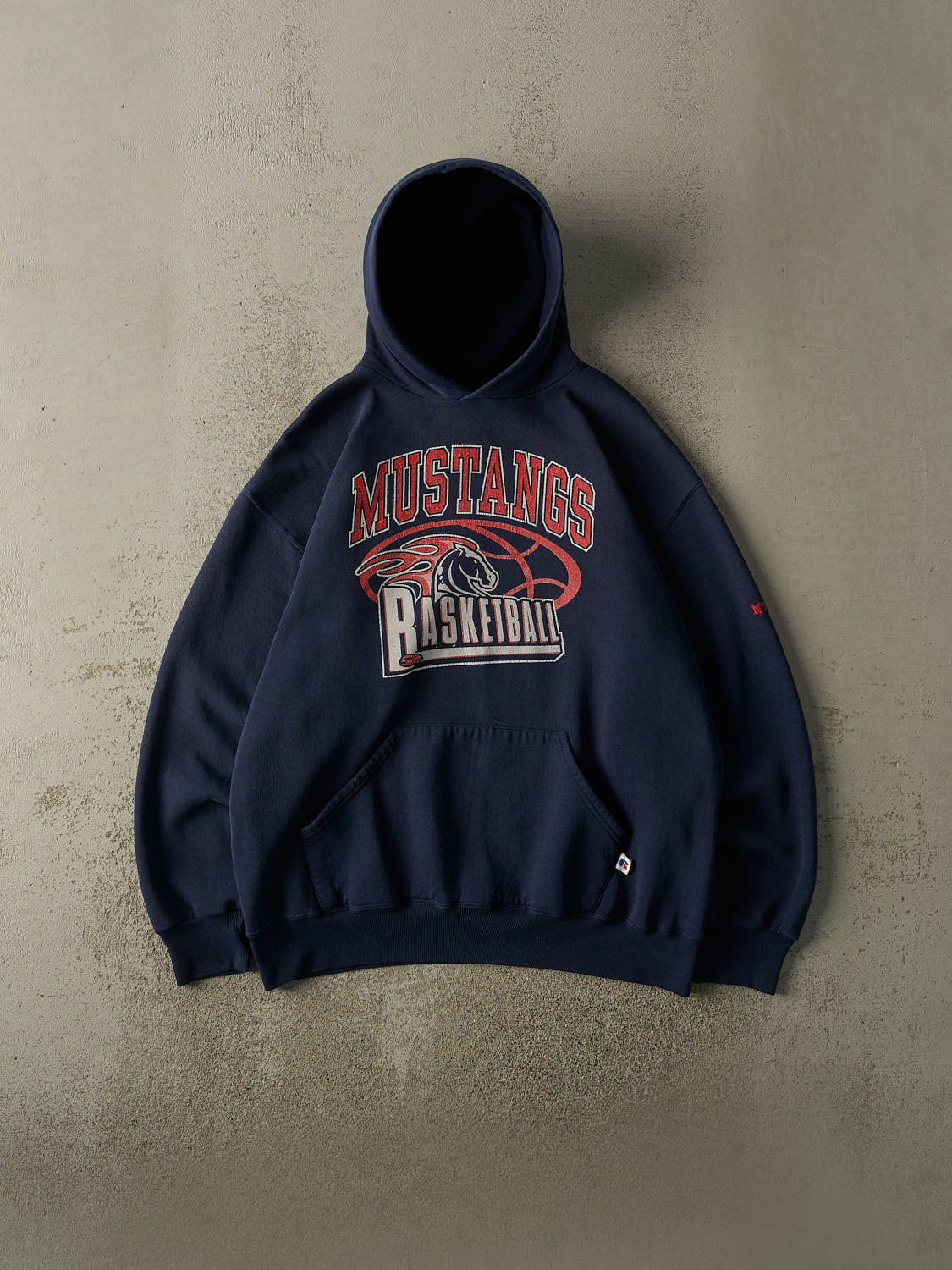Vintage Y2K Navy Blue Mustangs Basketball Russell Athletic Hoodie (L)