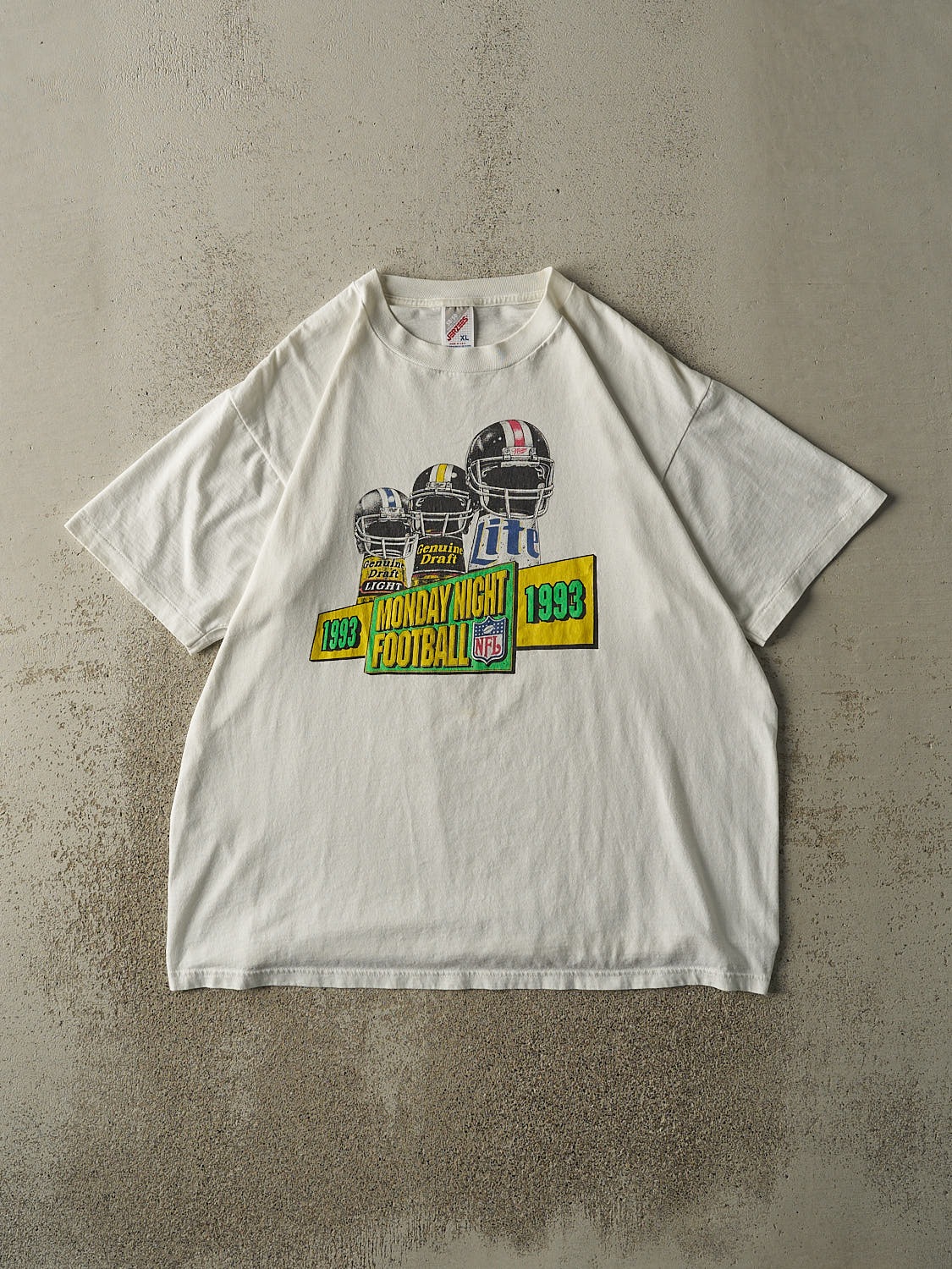 Vintage 93' White NFL Monday Night Football Miller Beer Tee (L/XL)