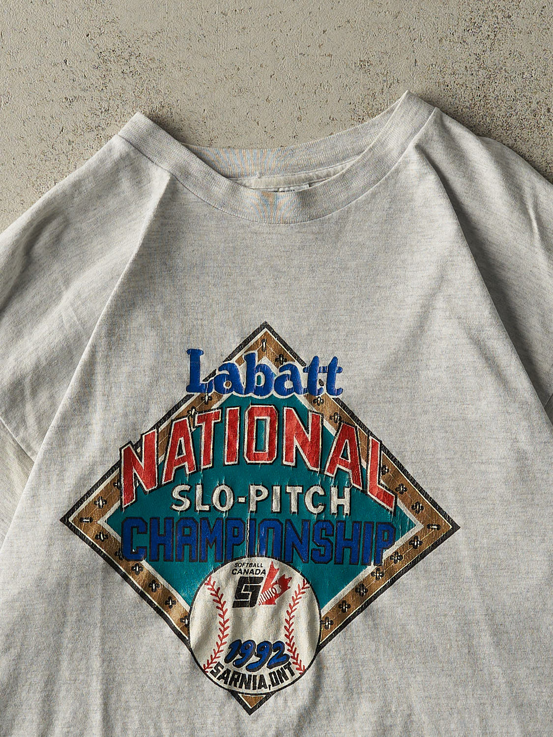 Vintage 92' Heather Grey Labatt Slo-Pitch Single Stitch Tee (L/XL)