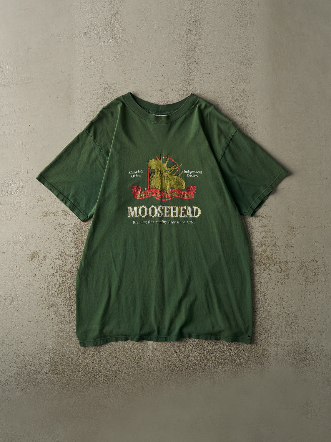 Vintage 90s Sun Faded Green Moosehead Beer Tee (XL/XXL)