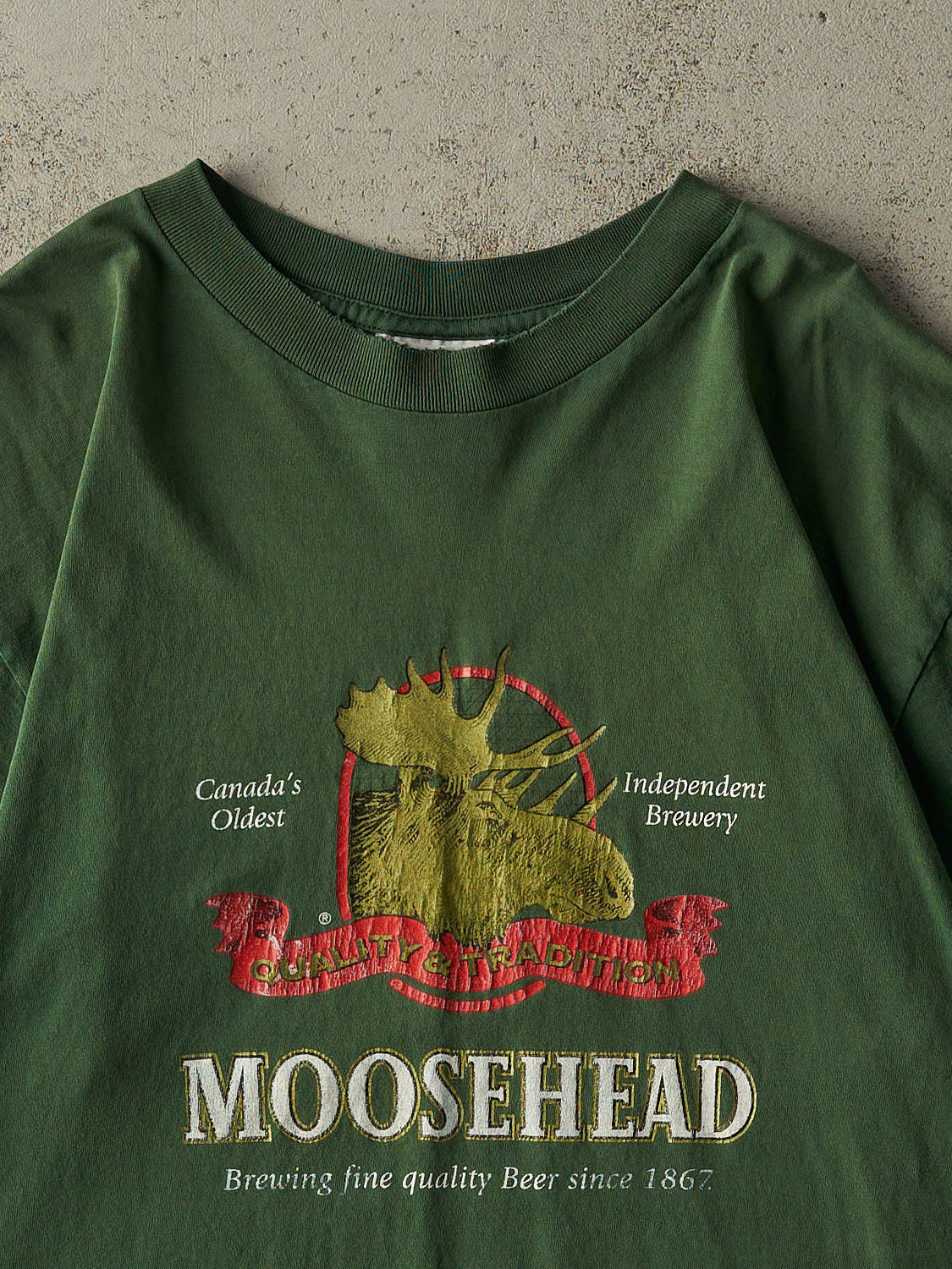 Vintage 90s Sun Faded Green Moosehead Beer Tee (XL/XXL)