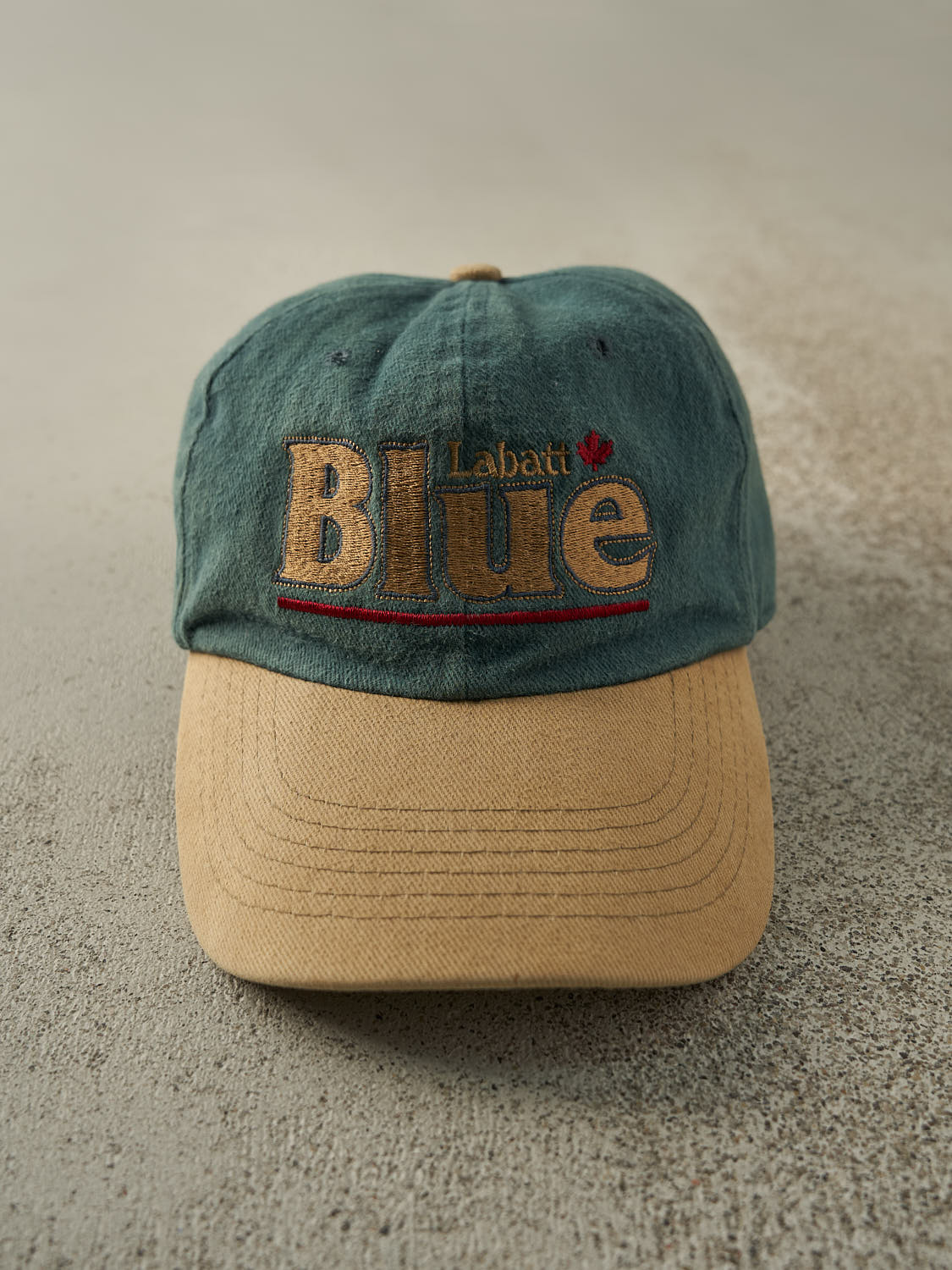 Vintage 90s Blue & Beige Embroidered Labatt Blue Leather Strapback