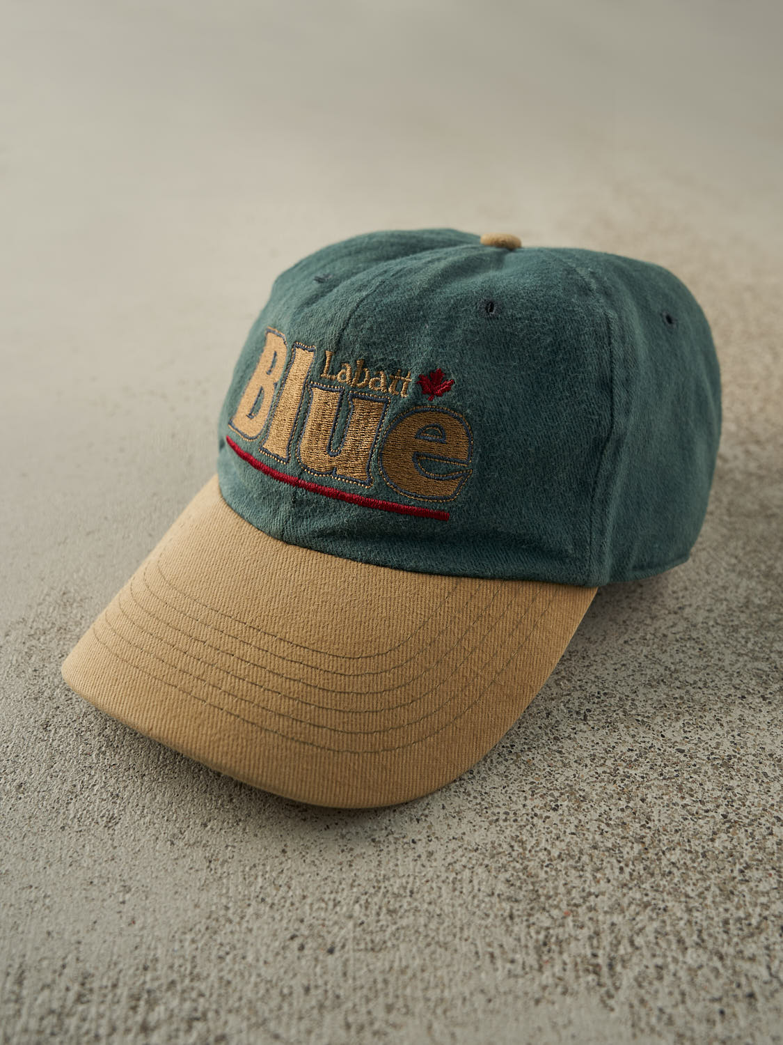 Vintage 90s Blue & Beige Embroidered Labatt Blue Leather Strapback
