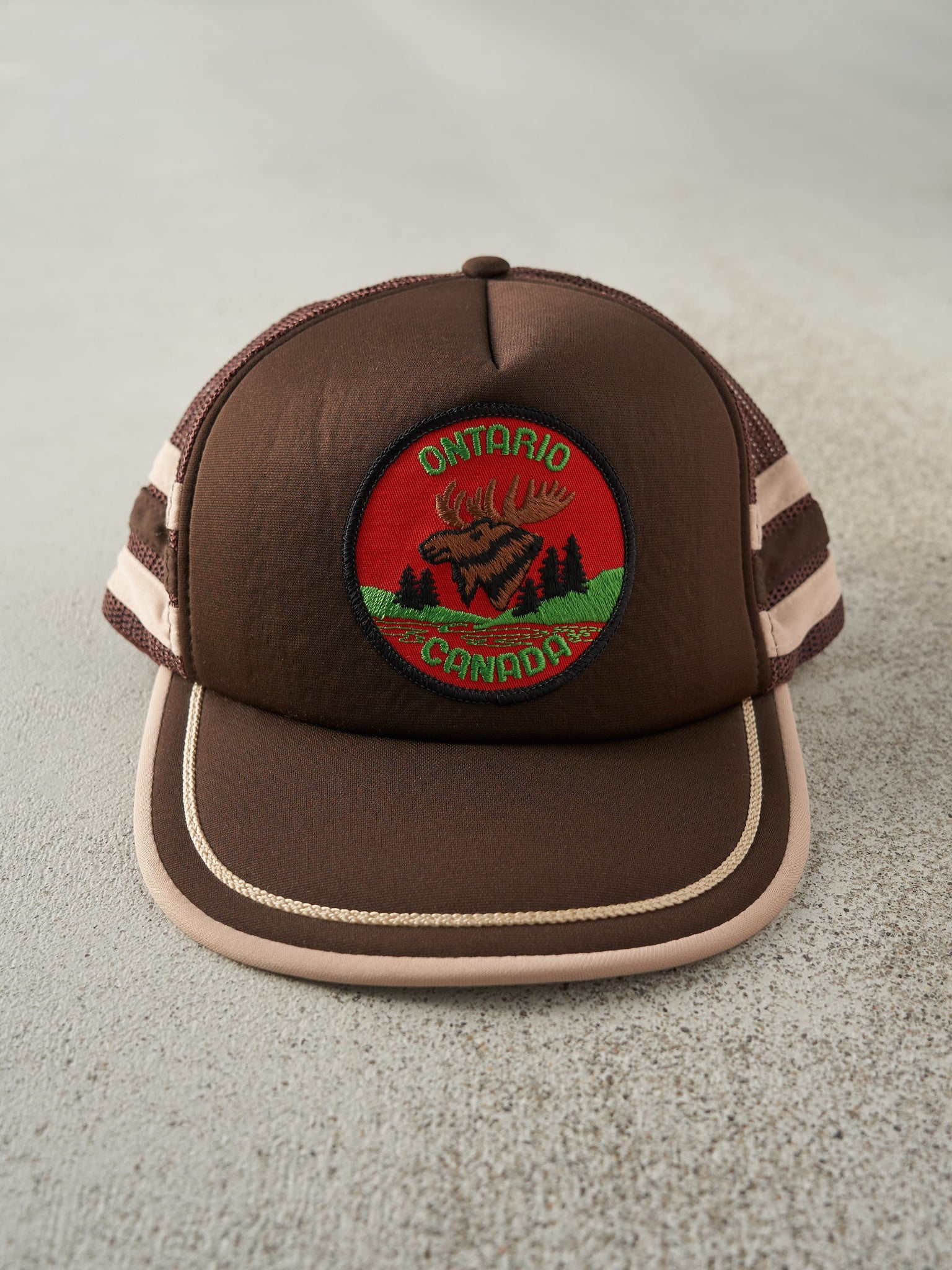 Vintage 90s Brown Ontario Canada Foam Trucker Hat