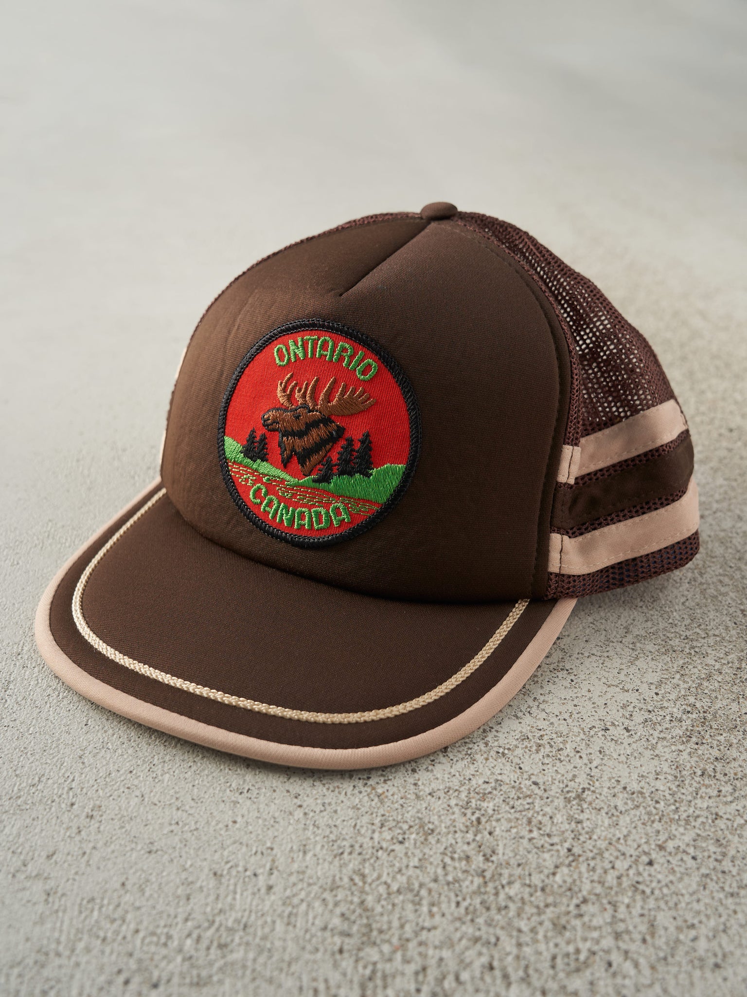 Vintage 90s Brown Ontario Canada Foam Trucker Hat