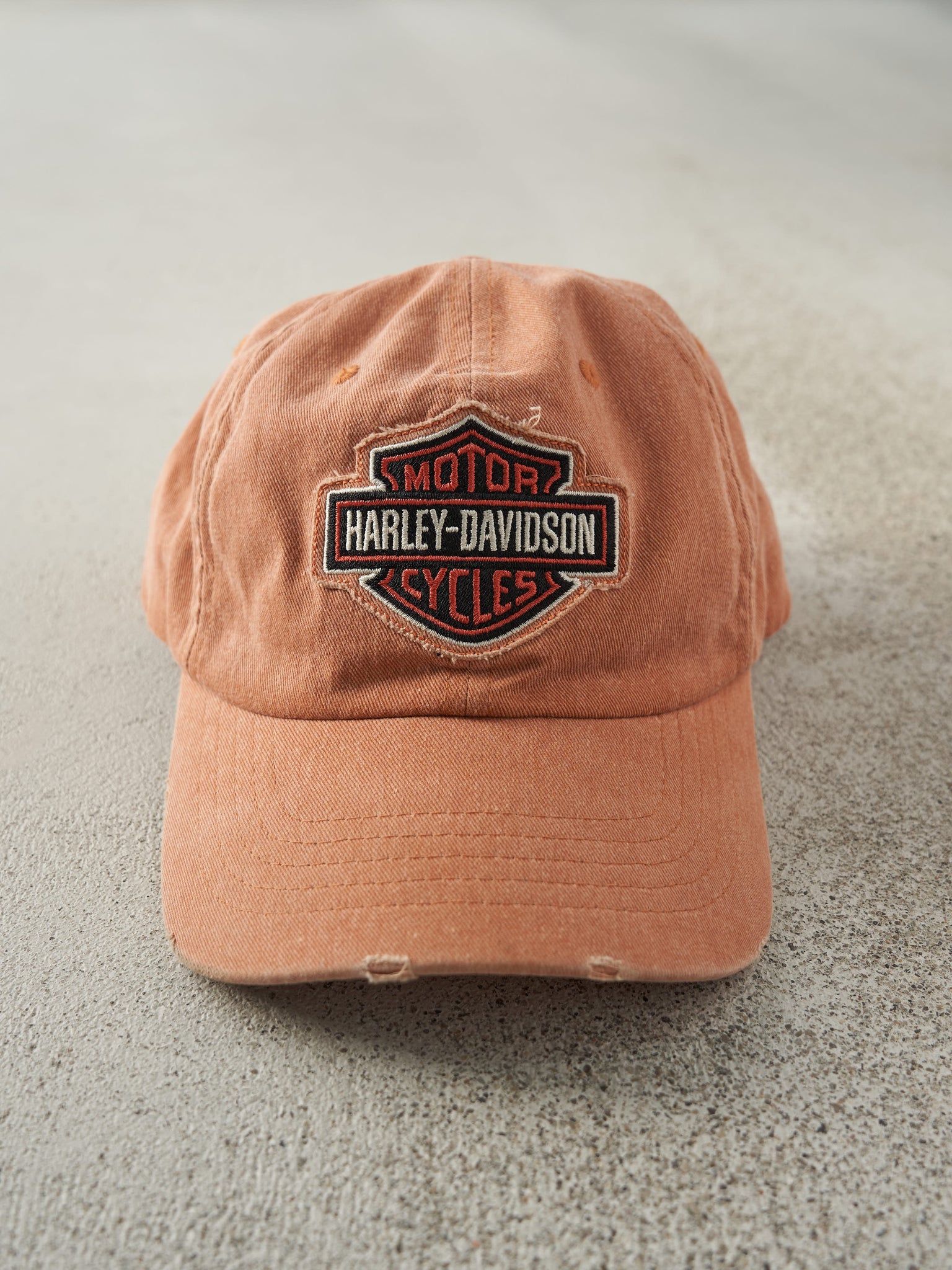 Vintage Y2K Faded Orange Harley Davidson Strap Back Hat