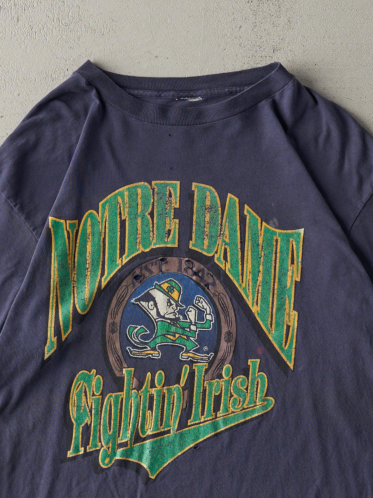 Vintage 90s Navy Blue Notre Dame Fighting Irish Single Stitch Tee (L/XL)