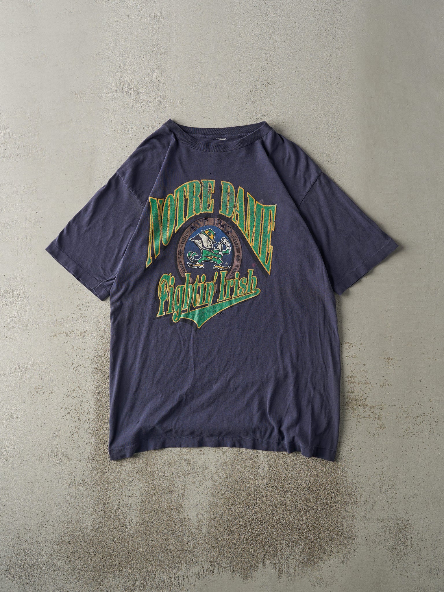 Vintage 90s Navy Blue Notre Dame Fighting Irish Single Stitch Tee (L/XL)