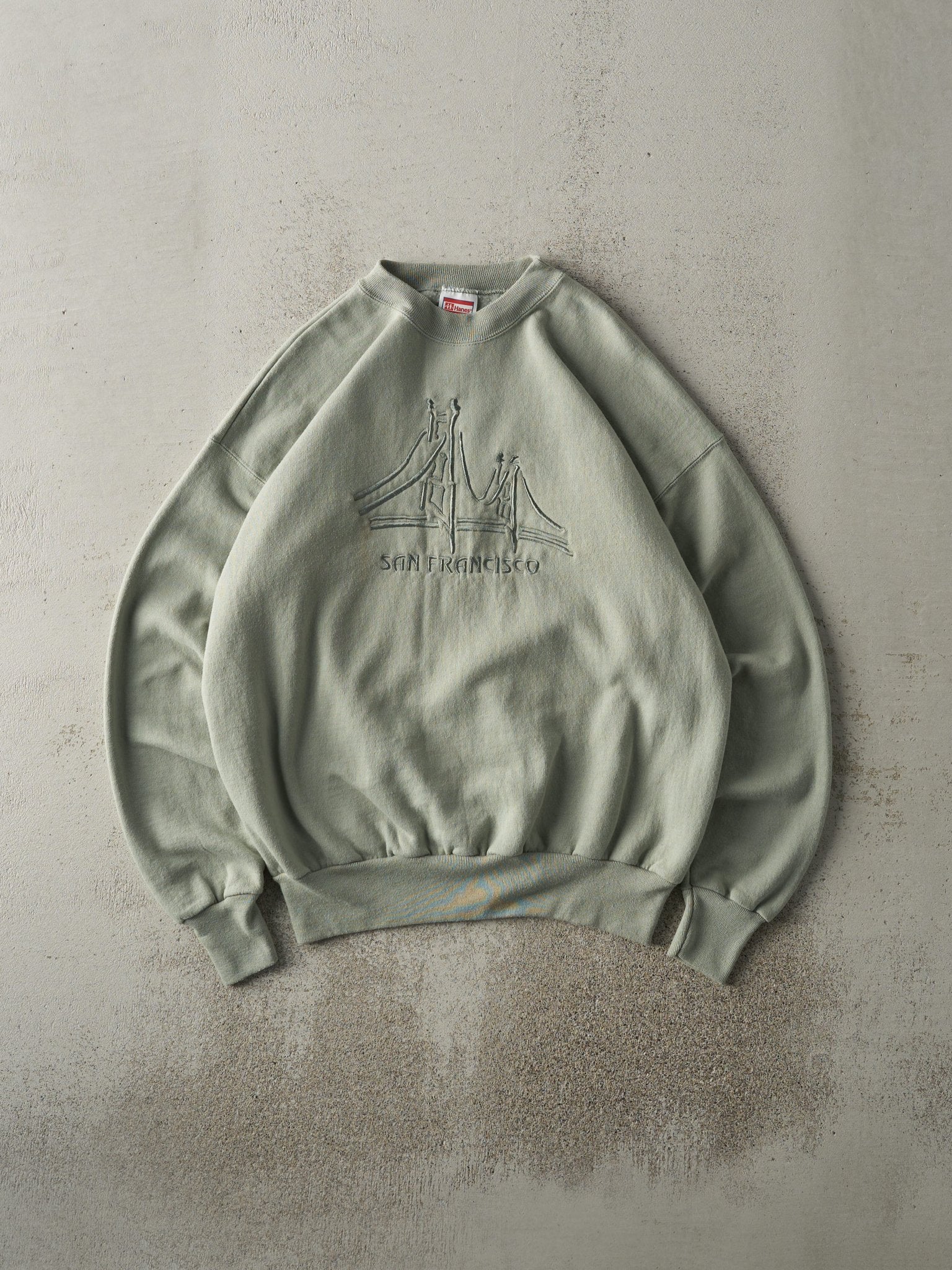 Vintage Y2K Sage Green Embroidered San Francisco Crewneck (M)