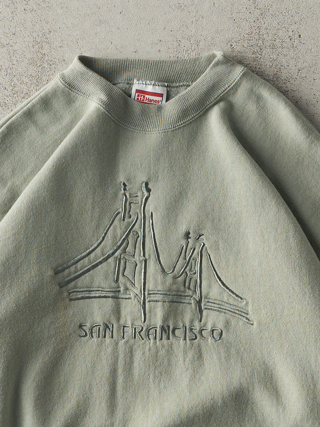 Vintage Y2K Sage Green Embroidered San Francisco Crewneck (M)