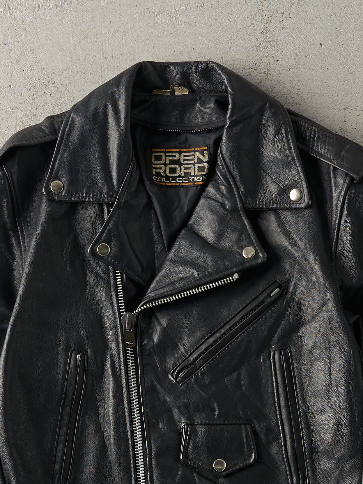 Vintage 80s Black Open Road Collection Leather Biker Jacket (S)
