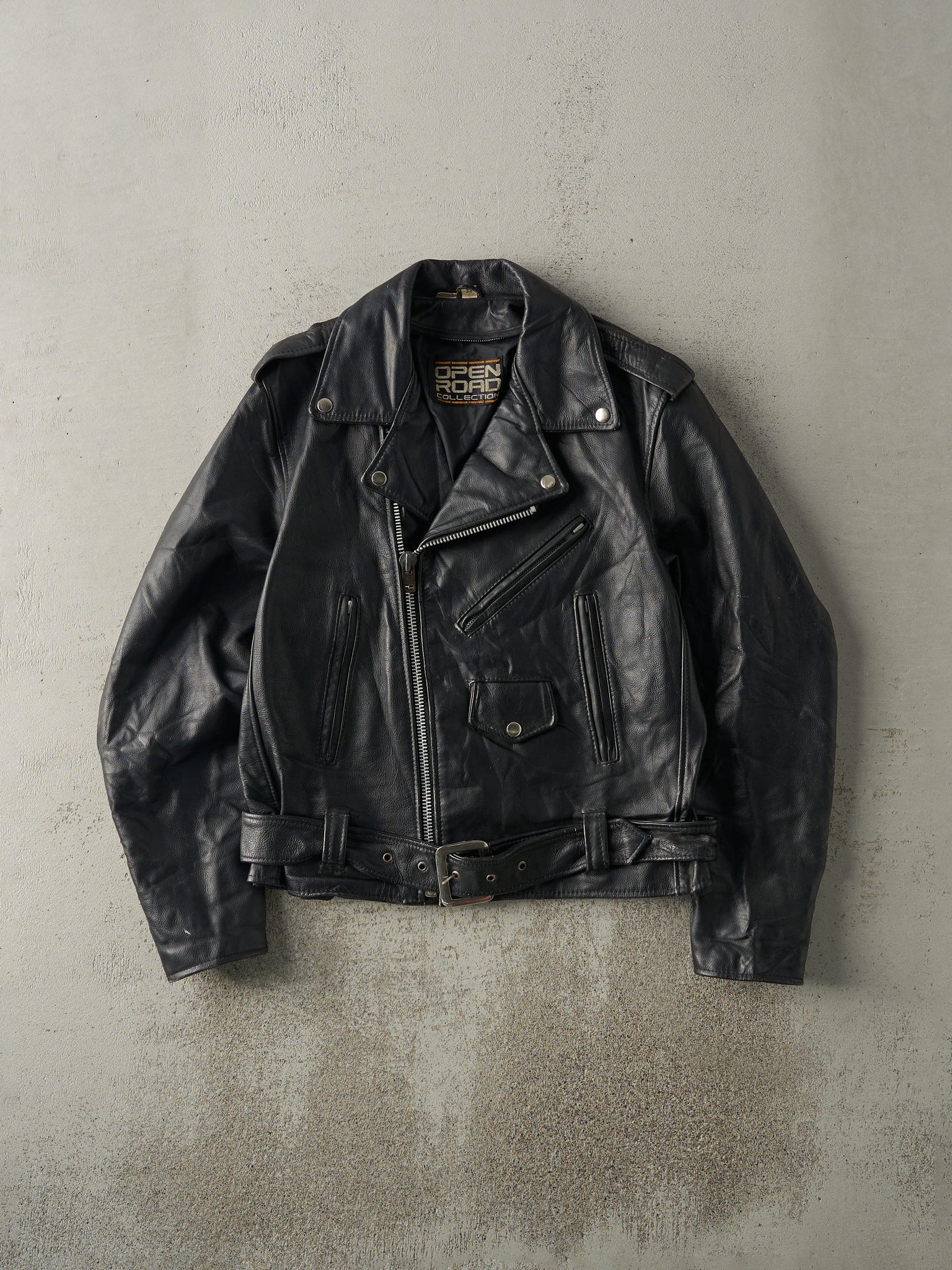 Vintage 80s Black Open Road Collection Leather Biker Jacket (S)