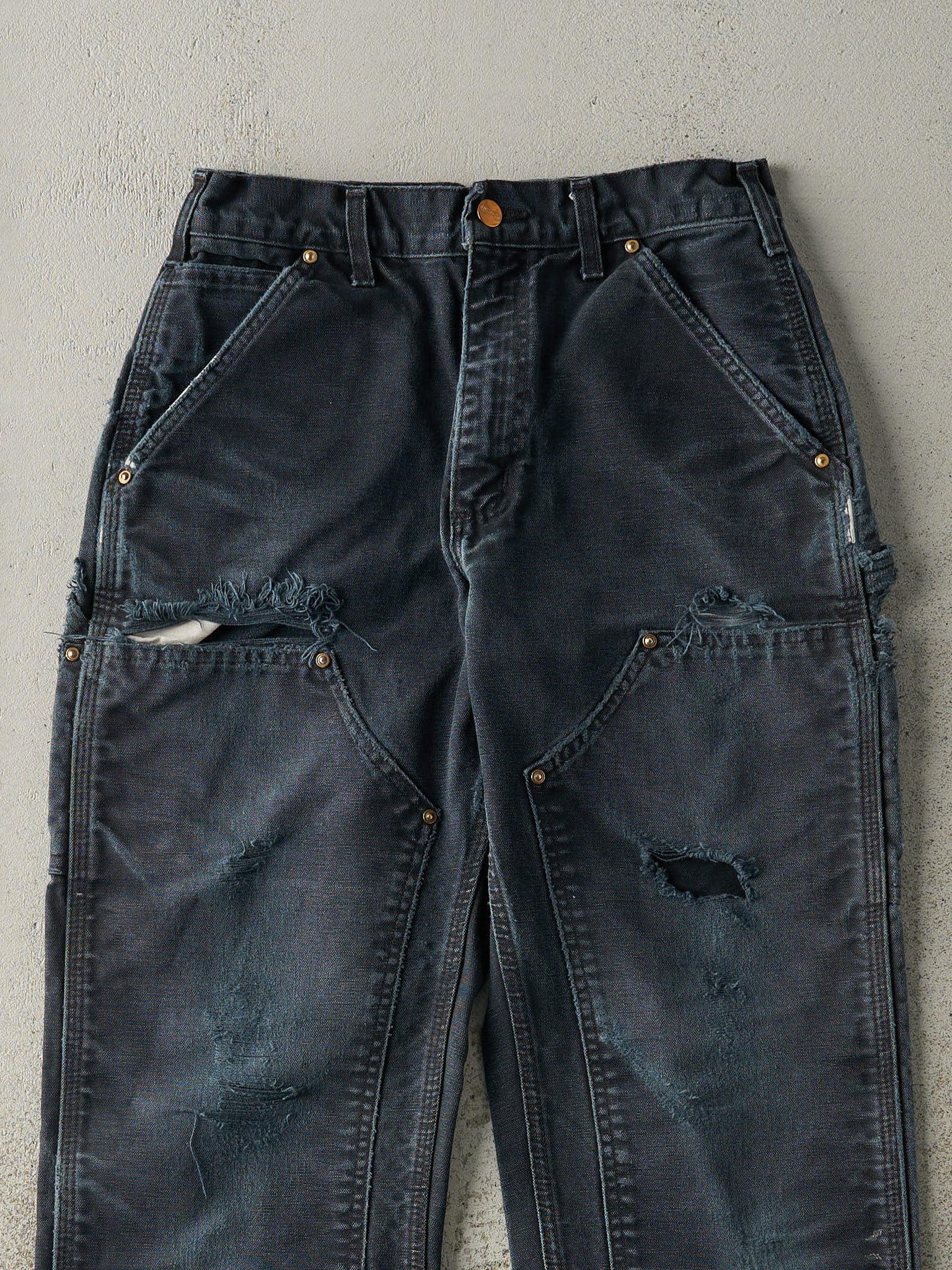 Vintage 90s Faded Black Carhartt Double Knee Carpenter Pants (27x31)