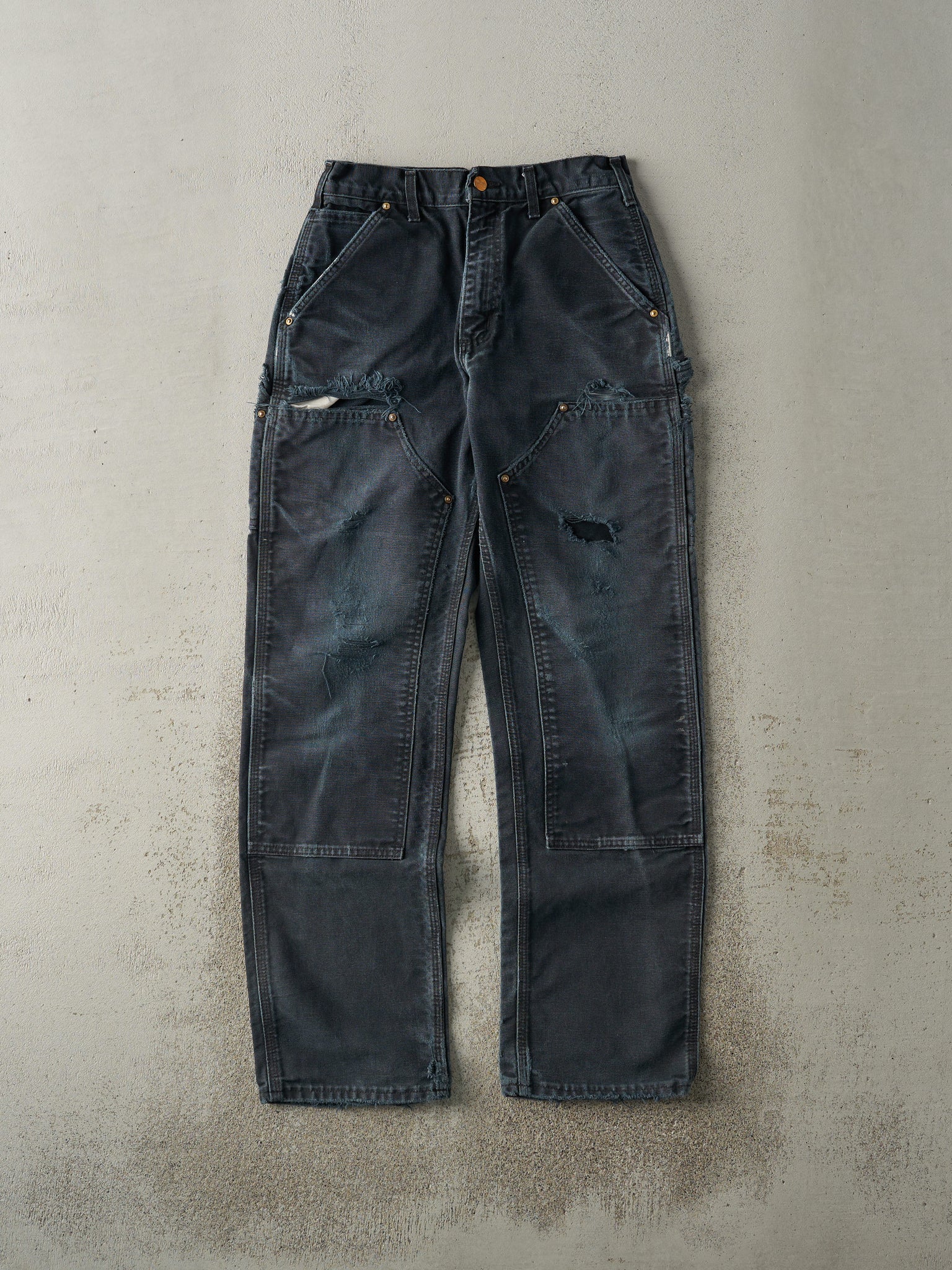 Vintage 90s Faded Black Carhartt Double Knee Carpenter Pants (27x31)