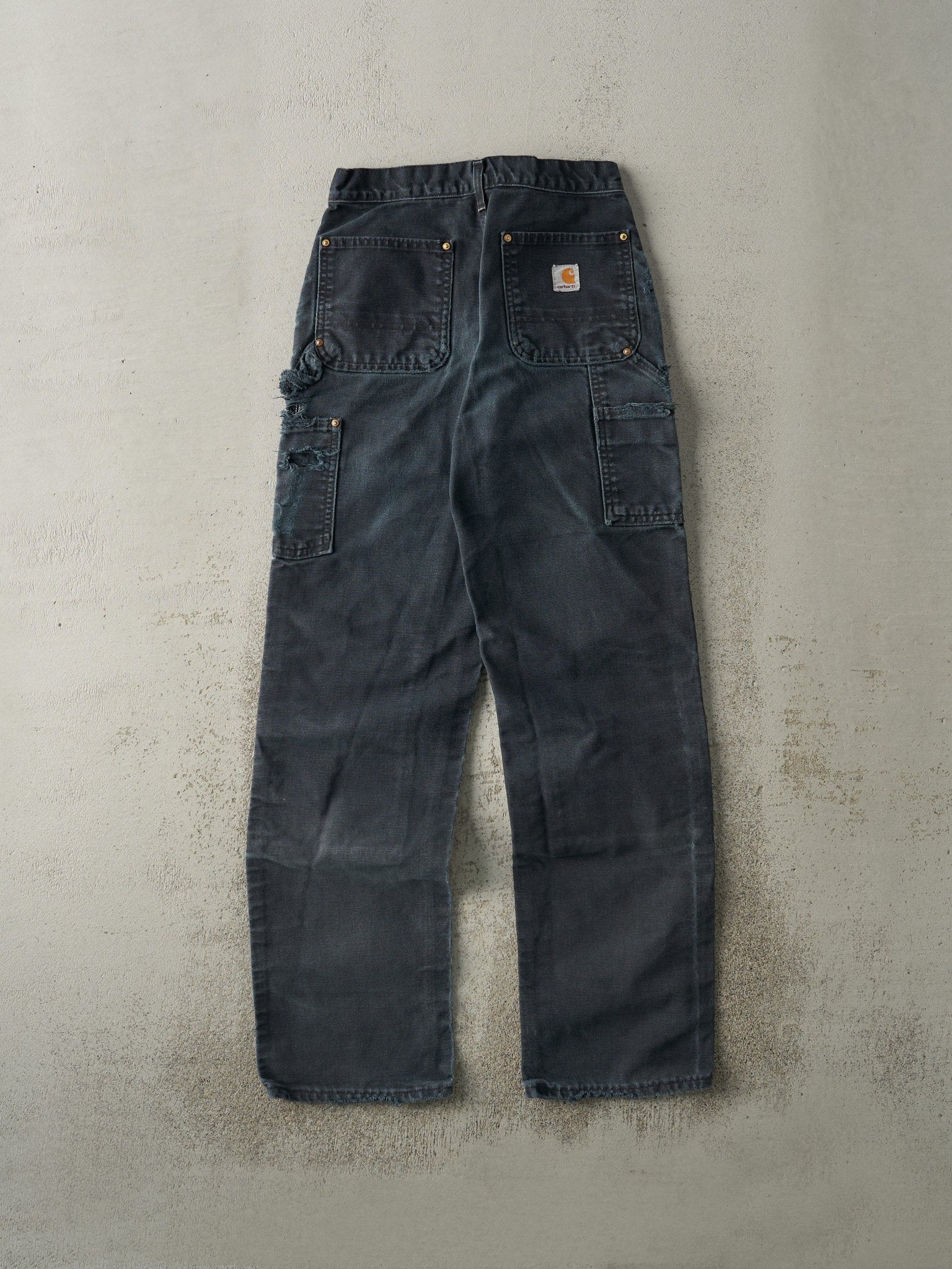 Vintage 90s Faded Black Carhartt Double Knee Carpenter Pants (27x31)