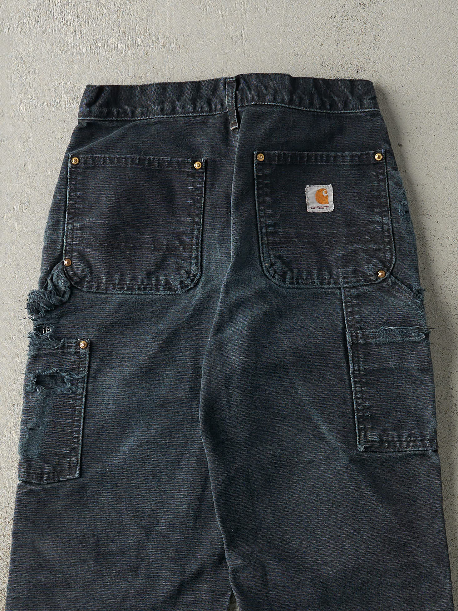 Vintage 90s Faded Black Carhartt Double Knee Carpenter Pants (27x31)