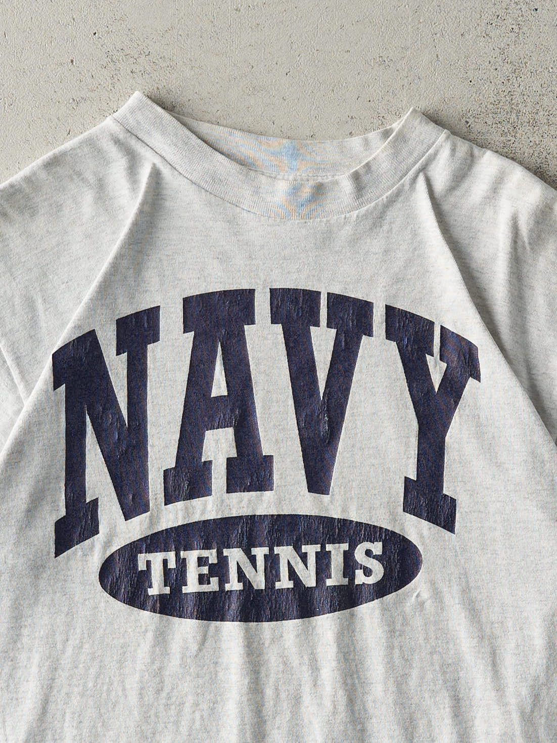 Vintage 90s Heather Grey Navy Tennis Single Stitch Tee (M)