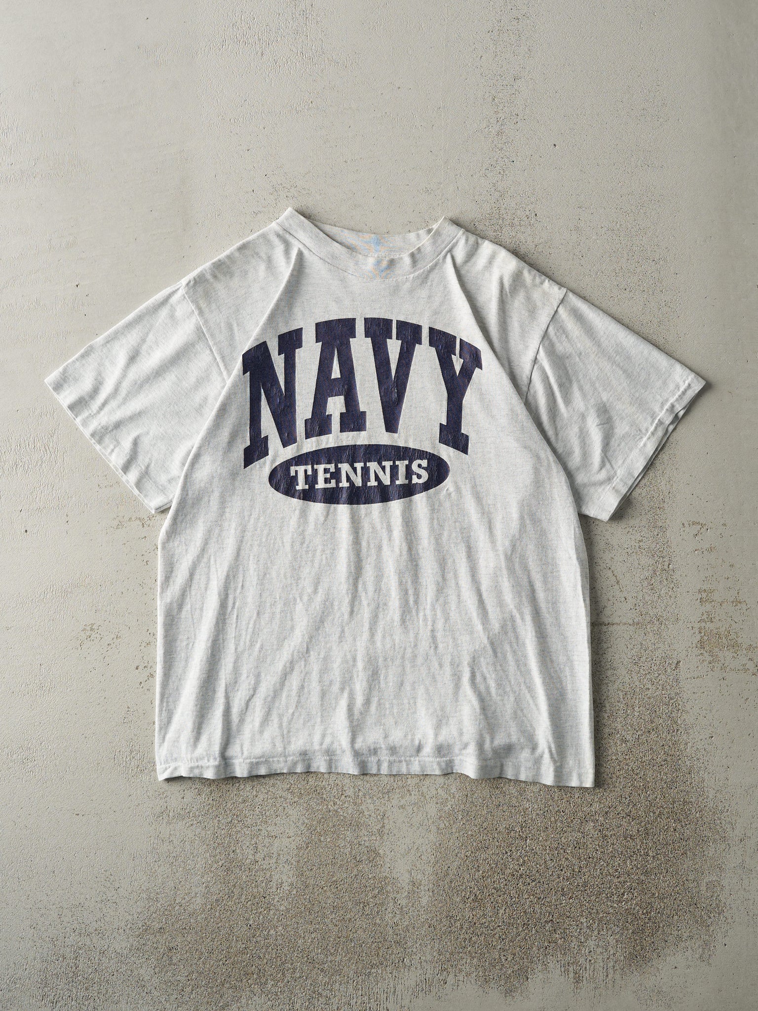 Vintage 90s Heather Grey Navy Tennis Single Stitch Tee (M)