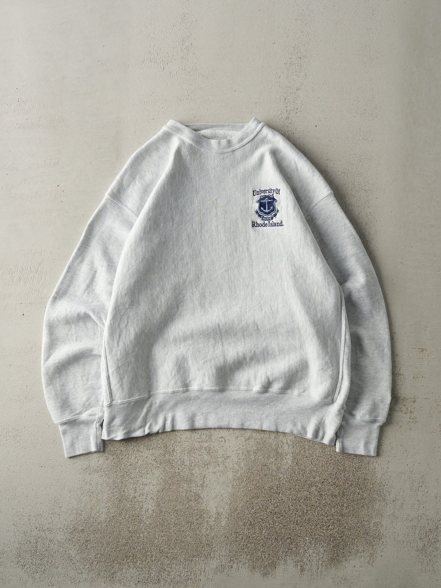 Vintage 90s Heather Grey Champion Reverse Weave University of Rhode Island Crewneck (XL)