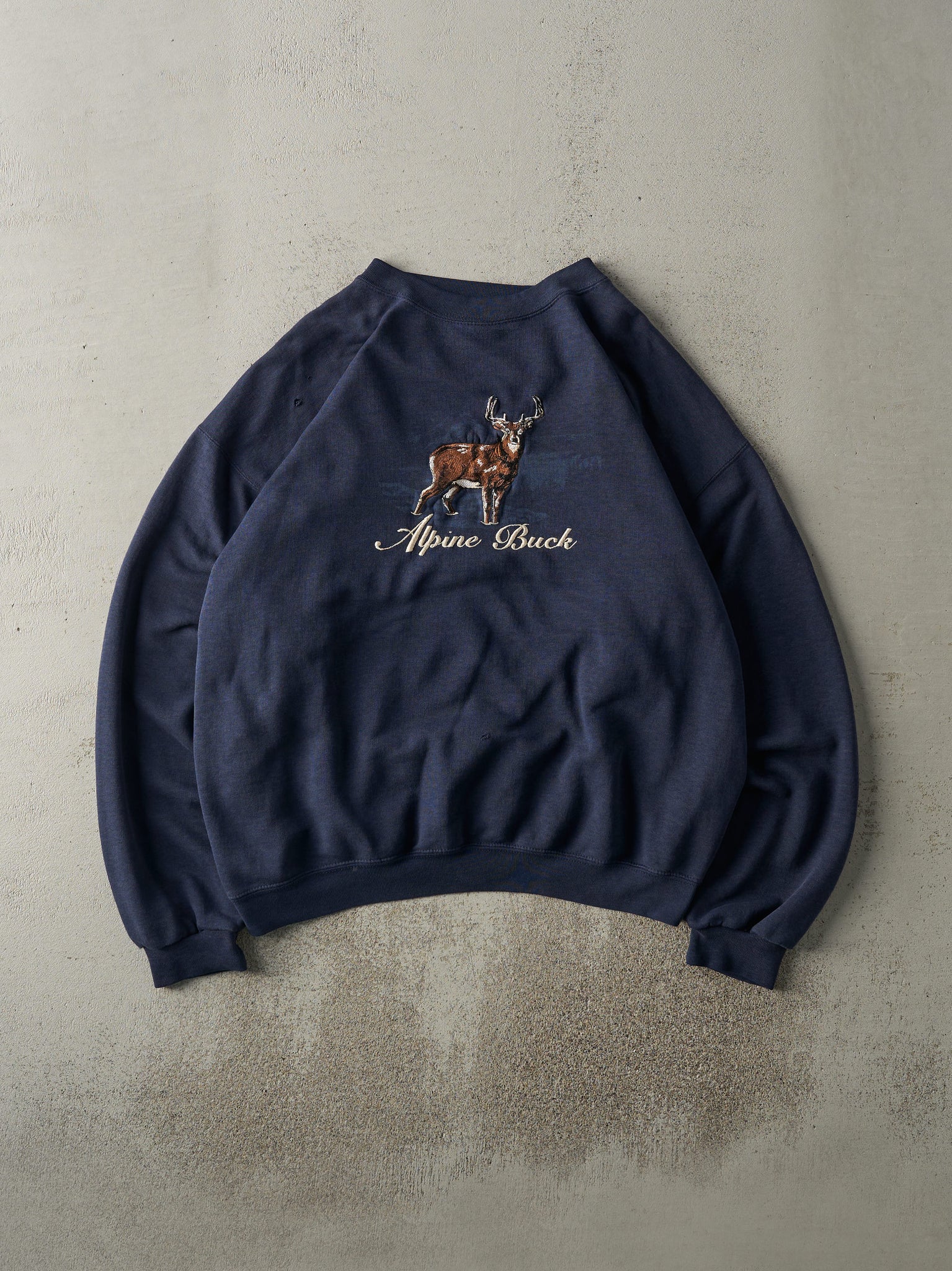 Vintage 90s Navy Blue Alpine Buck Embroidered Boxy Crewneck (L/XL)