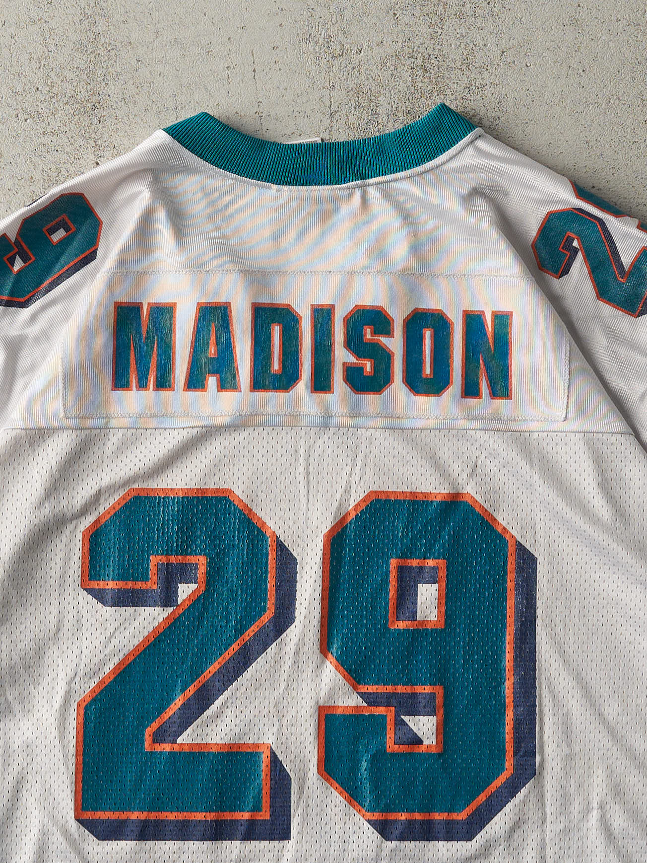 Vintage Y2K White & Teal Puma Miami Dolphins #29 Sam Maddison Cropped Jersey (L)