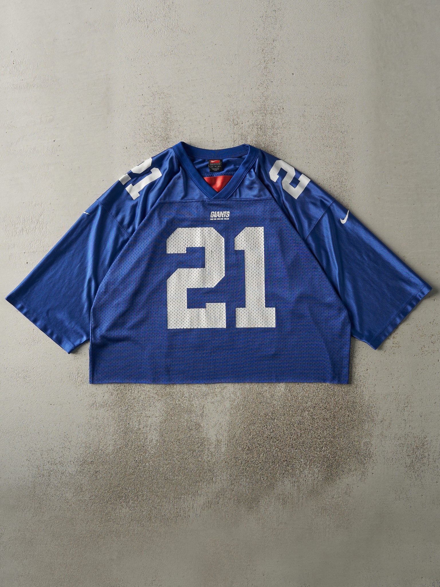 Vintage Y2K Blue Nike New York Giants #21 Tiki Barber Cropped Jersey (L)