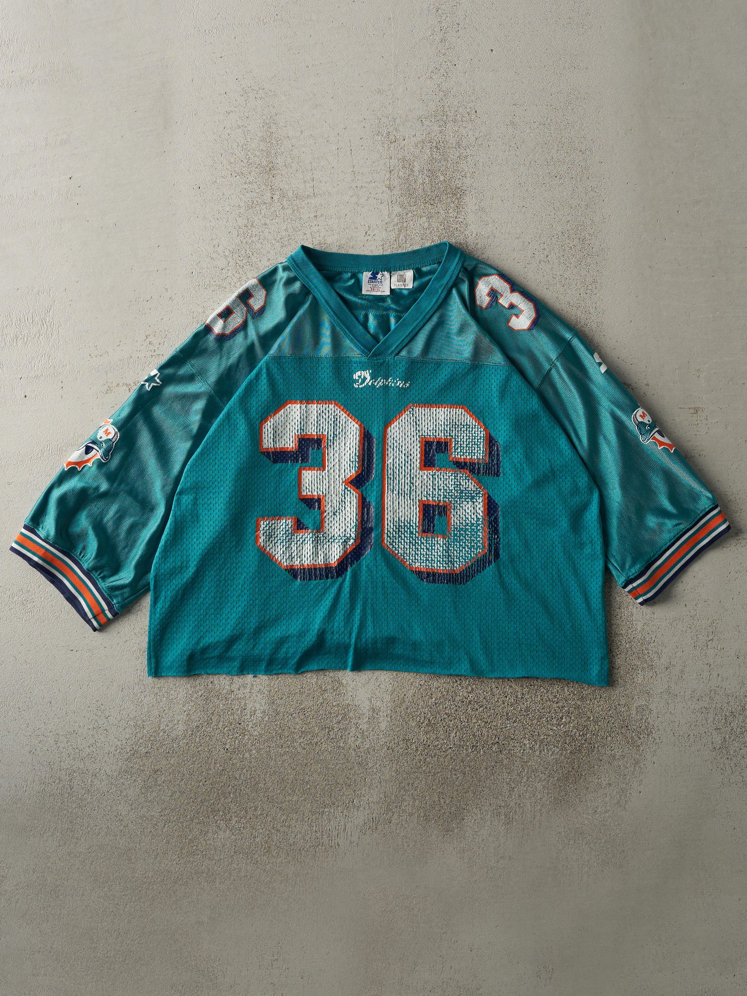 Vintage 95' Teal Miami Dolphins #36 Stanley Pritchett Cropped Jersey (M/L)