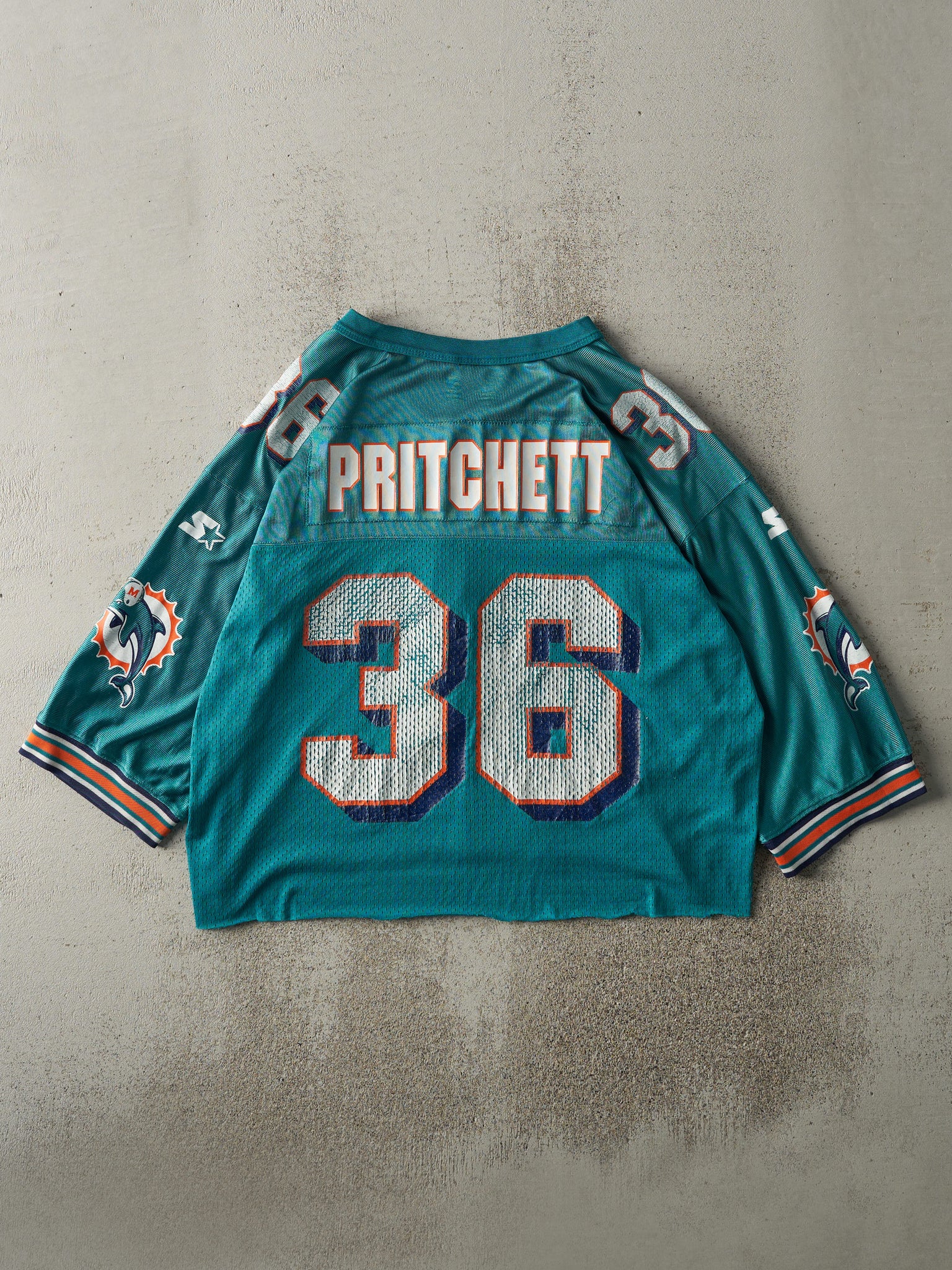 Vintage 95' Teal Miami Dolphins #36 Stanley Pritchett Cropped Jersey (M/L)