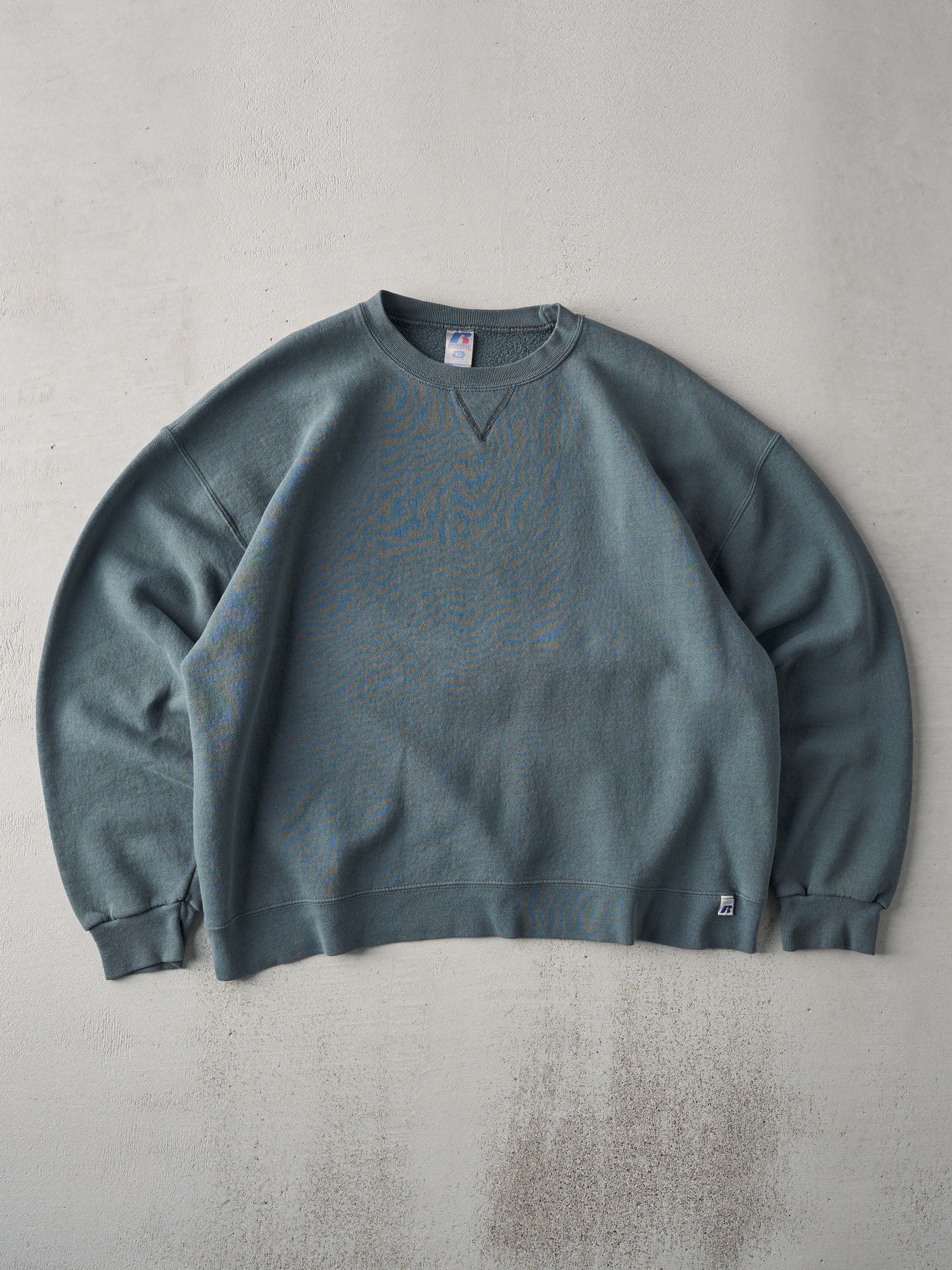 Vintage 90s Washed Green Boxy Russell Athletics Crewneck (L/XL)